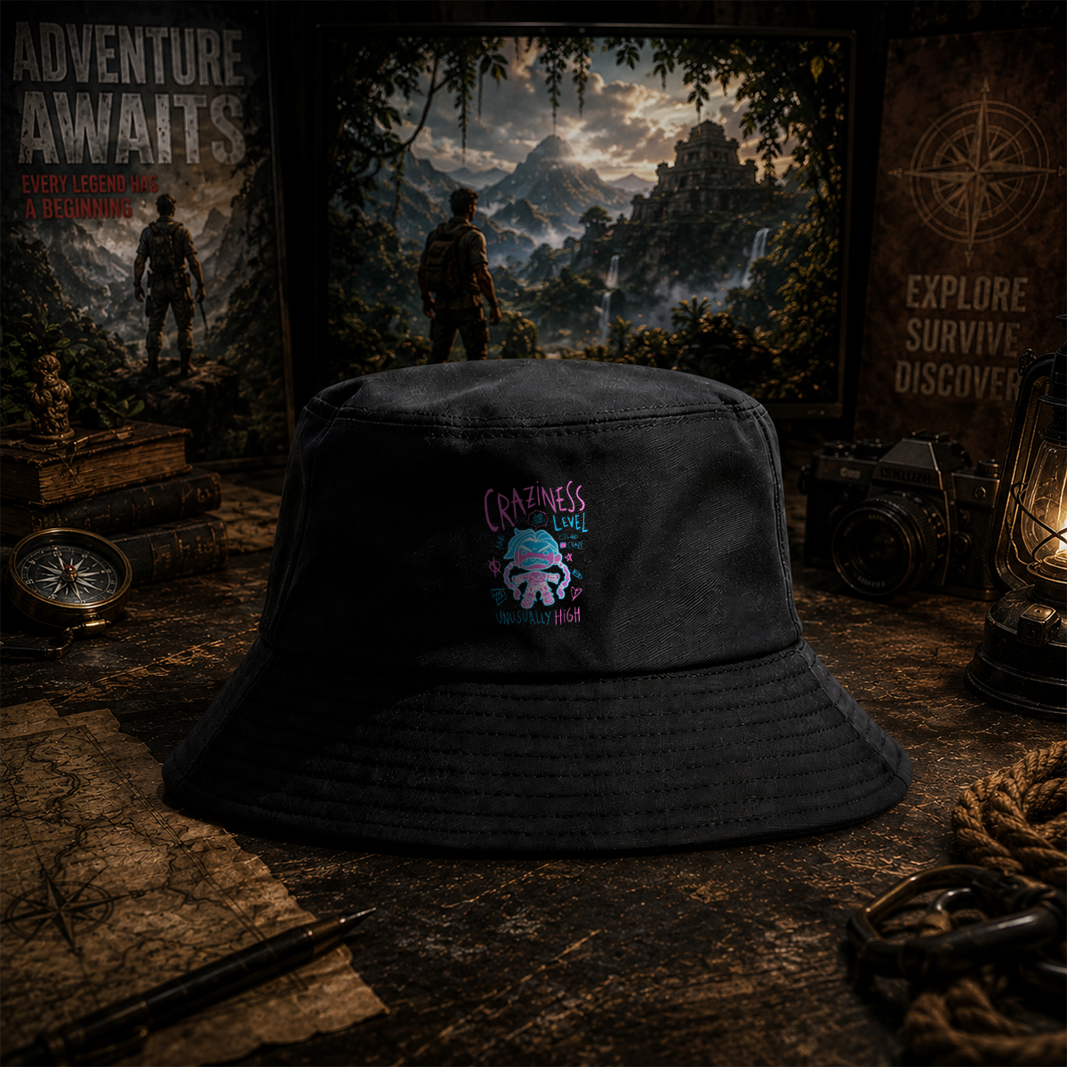 Craziness Level: Unusually High - Blue Character with Pink Accents - Fisherman's Hat