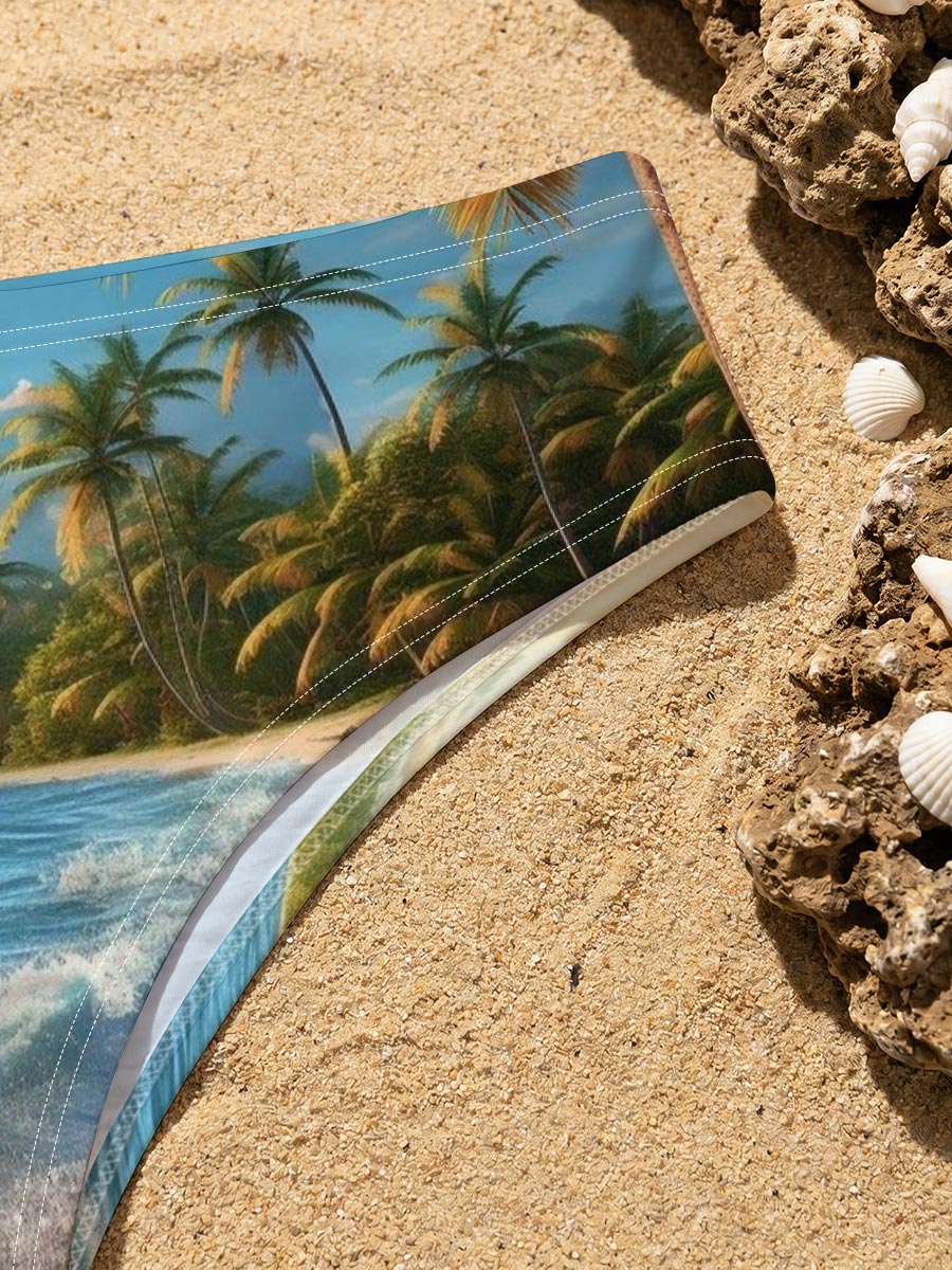 Tropical Beach at Sunset with Palm Trees and Gentle Waves -  Men's swim trunks