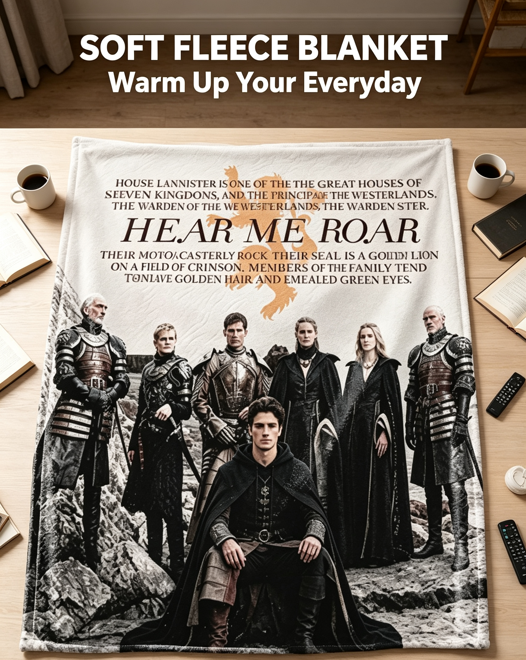 Custom Face Blanket Game of Thrones House Lannister Flannel Blanket for Couch, Bed, or Travel – Perfect Gift for Fans and Collectors