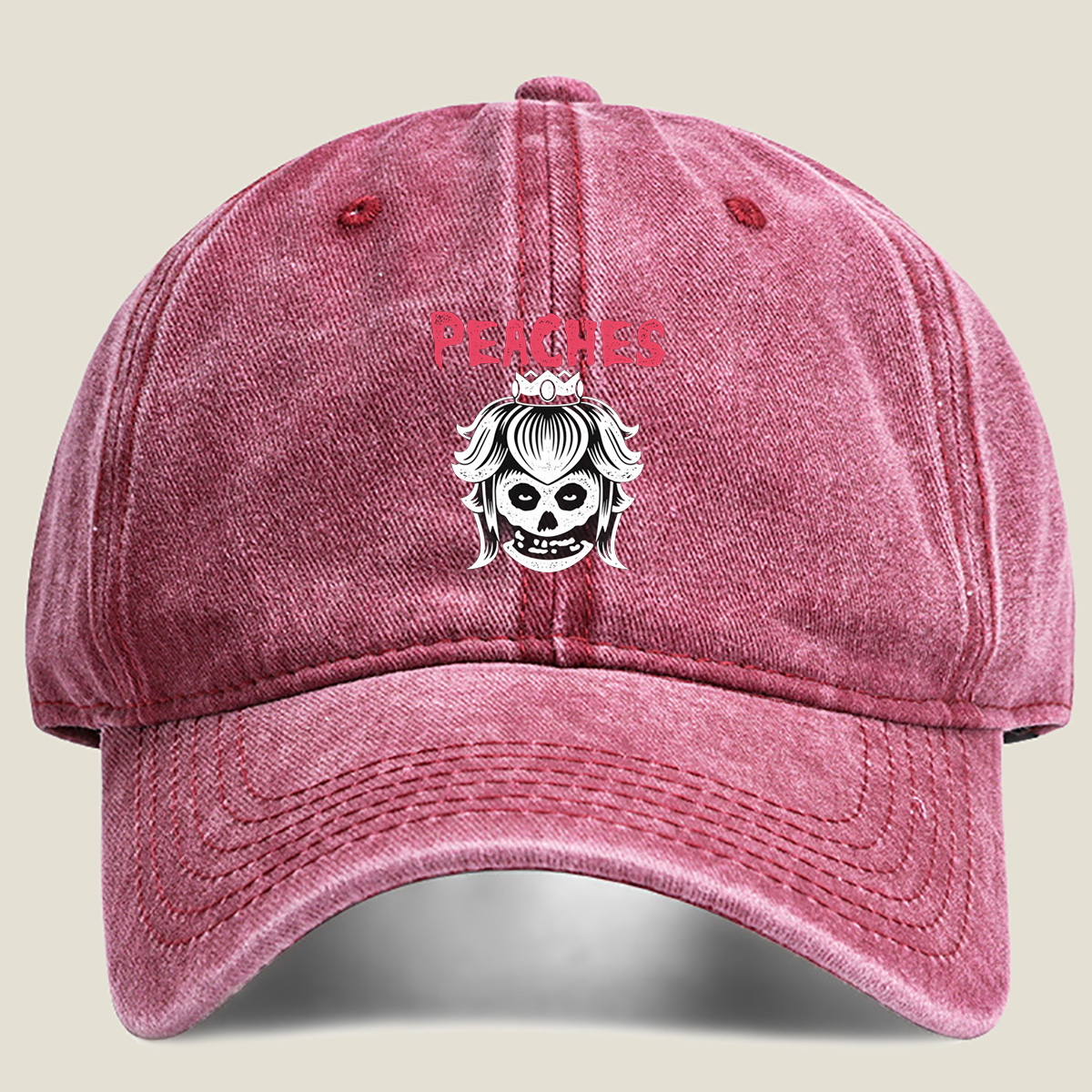 Peaches: Skull Princess Design - Washed Denim - Baseball Cap