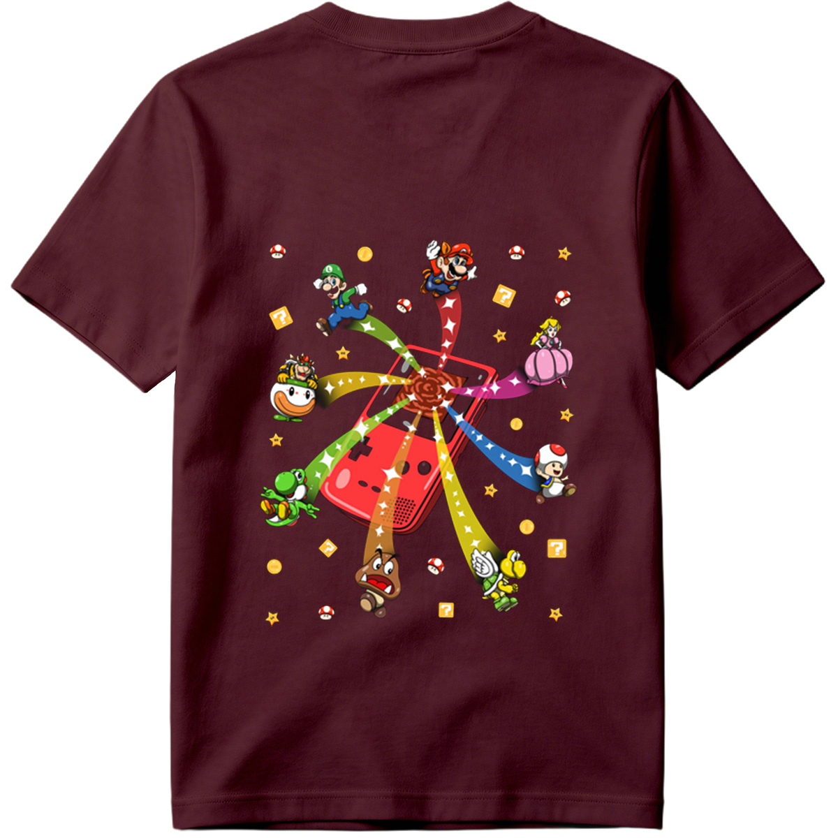 Super Mario Characters Bursting from a Game Console - Tee