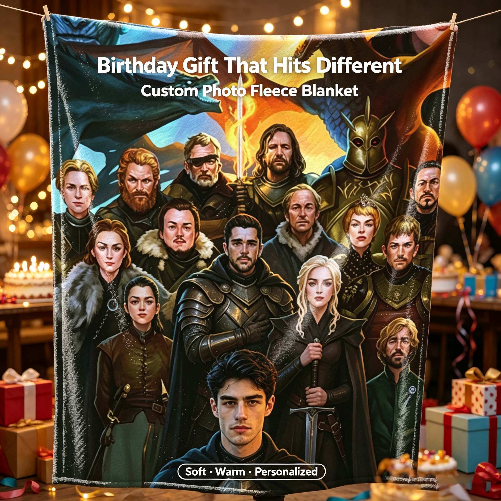 Custom Face Blanket Game of Thrones Characters Flannel Blanket Cozy Living Room Decor Gift for Fans and Collectors