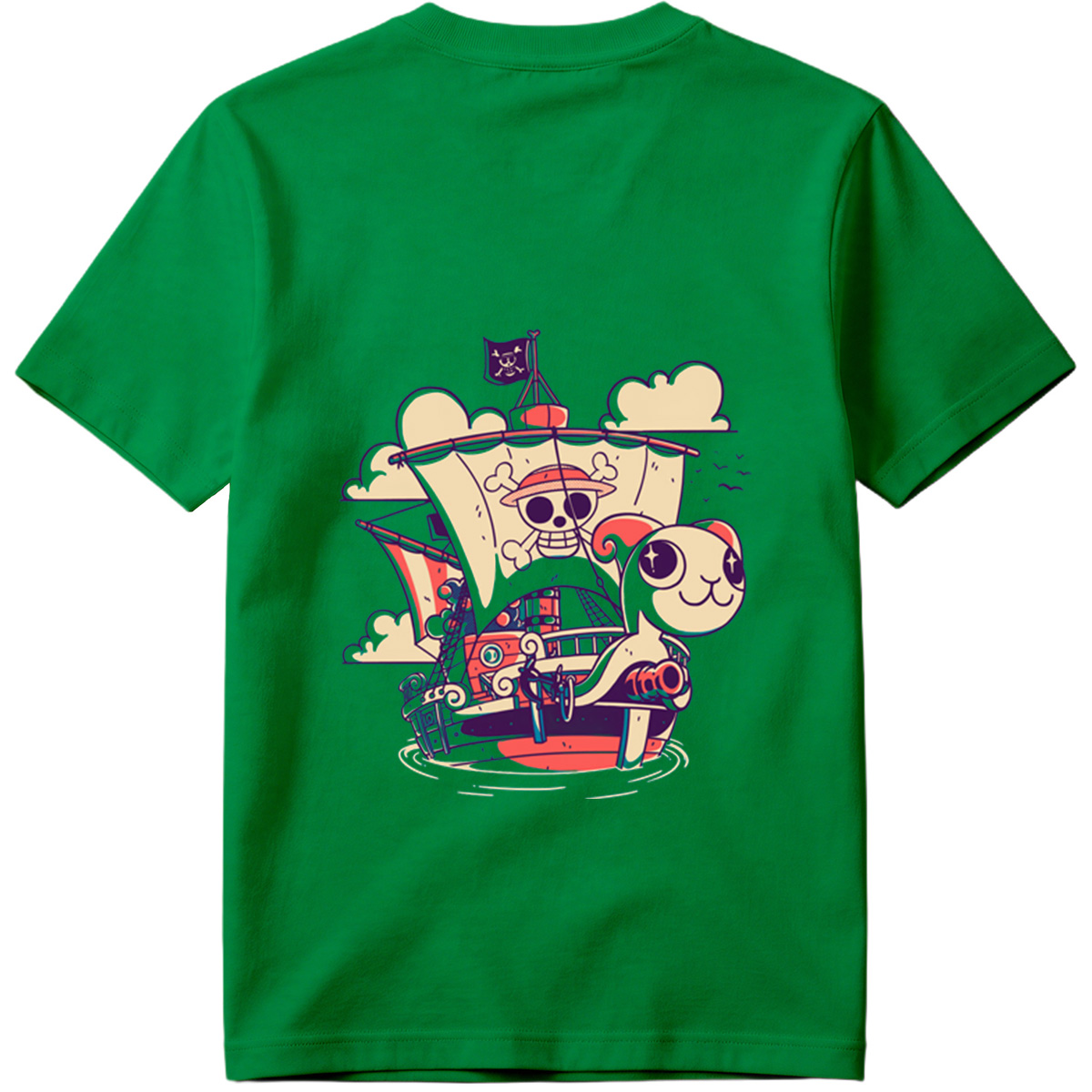 Pirate Ship with Cat and Skull Captain - Tee