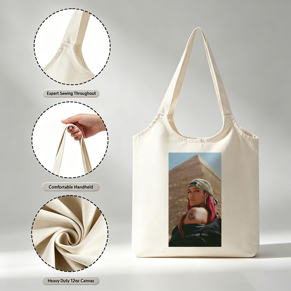 Doja Cat in Egypt with Pyramid Background and Pink Hair - Canvas shoulder bags/
