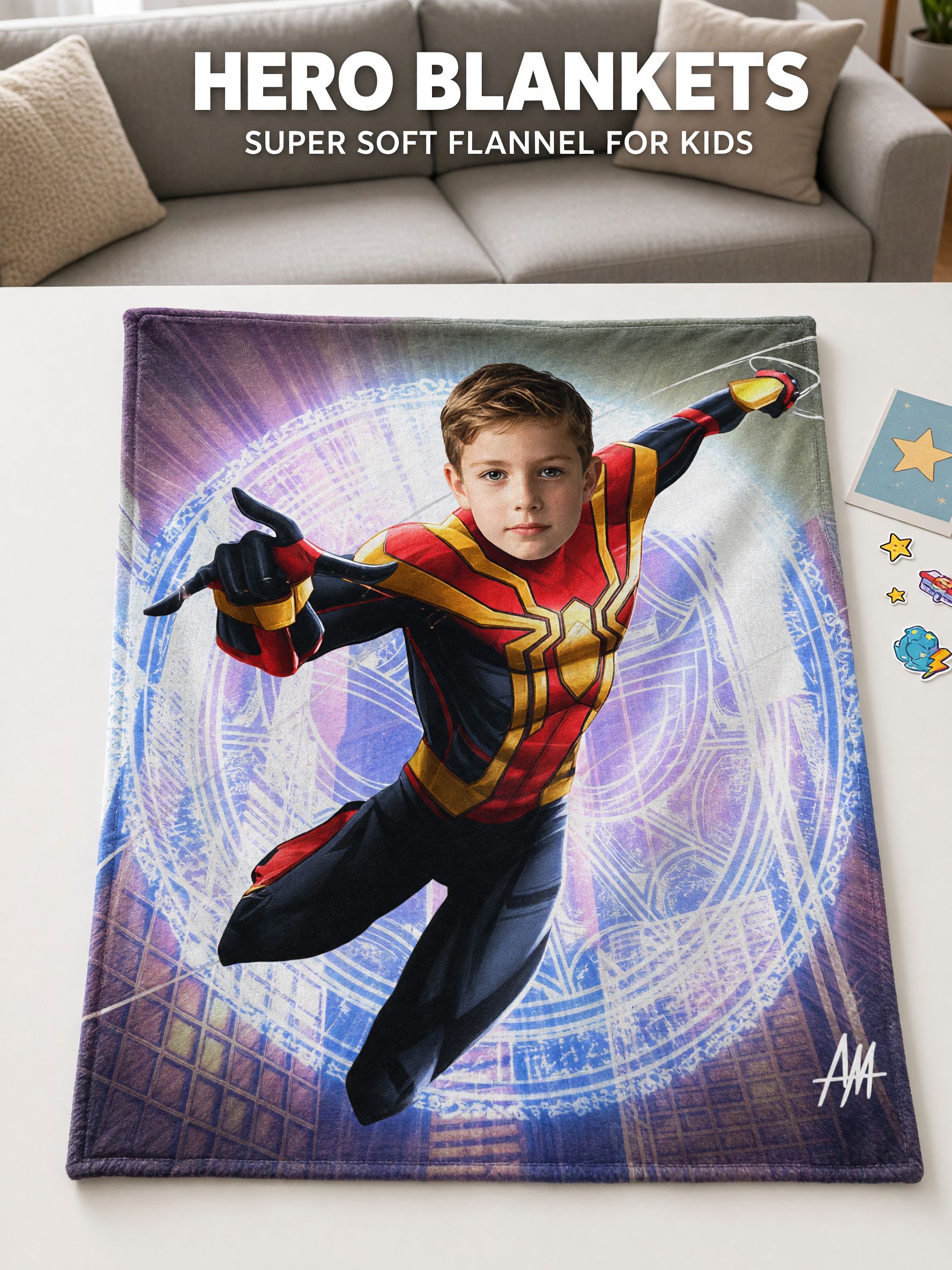 Custom Face Superhero Flannel Fleece Blanket, Personalized Photo Throw for Kids and Adults, Cozy Warm Bed Couch Gift