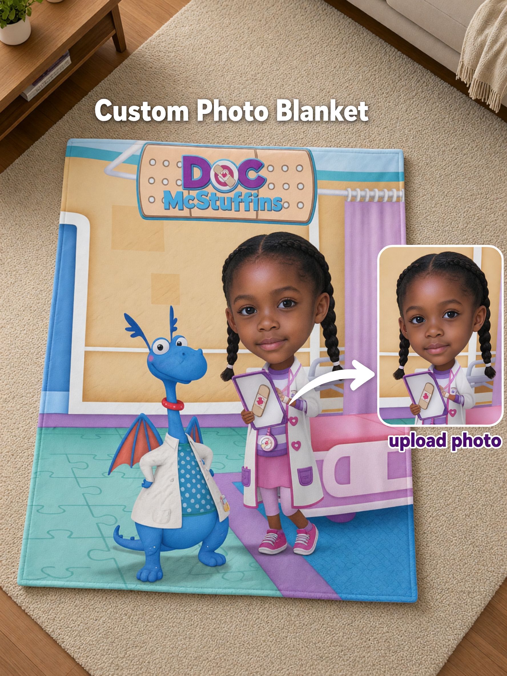 Personalized Face Photo Flannel Fleece Blanket, Custom Cartoon Throw for Bed Sofa, Cozy Keepsake Gift for Kids