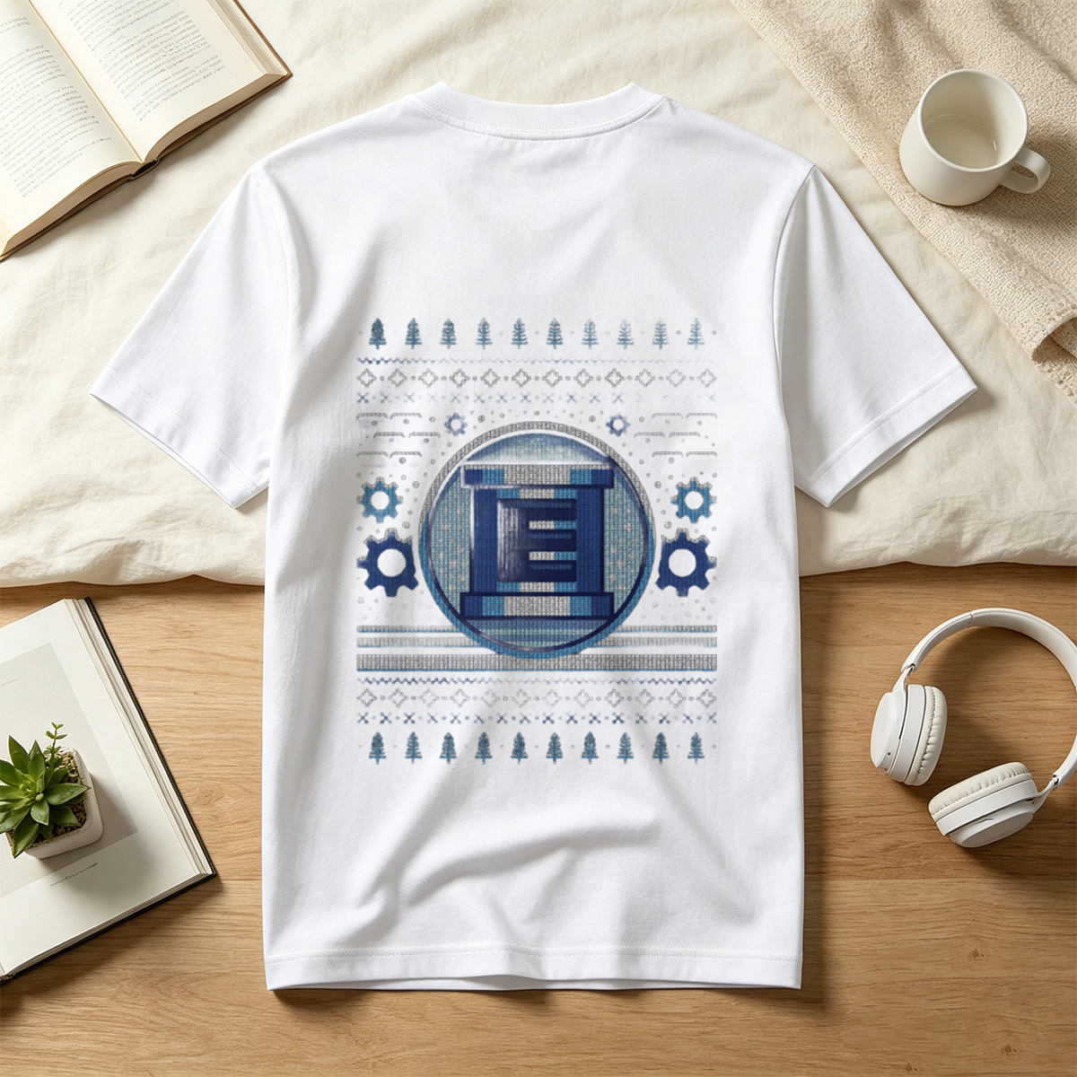 Pixel Winter Emblem: Column & Gears Holiday Design - Tee