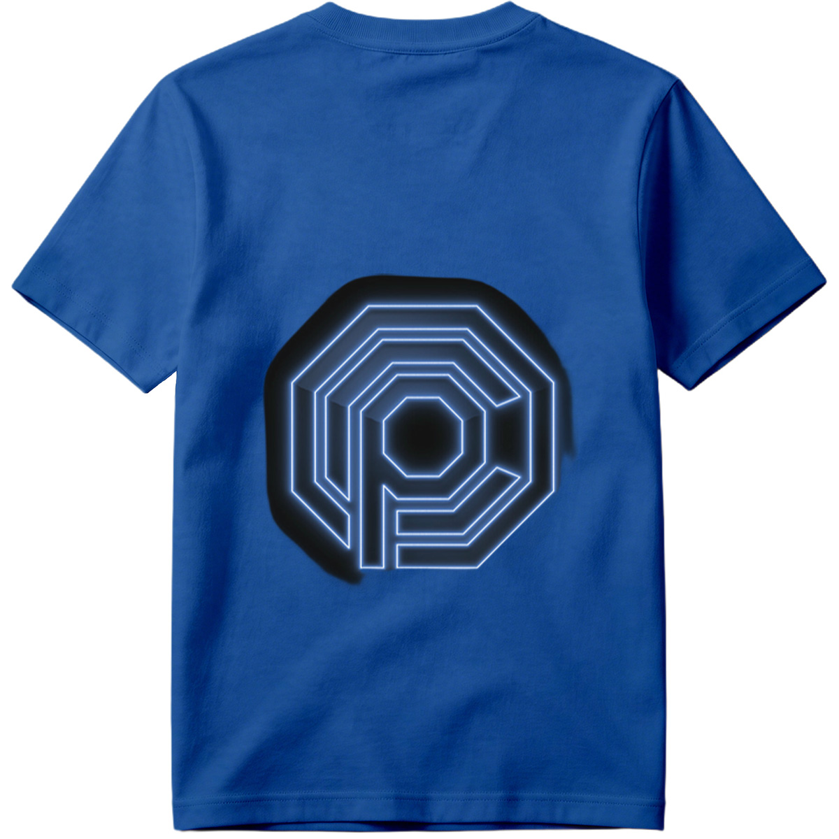Neon Blue Octagonal Logo with Letter P - Tee