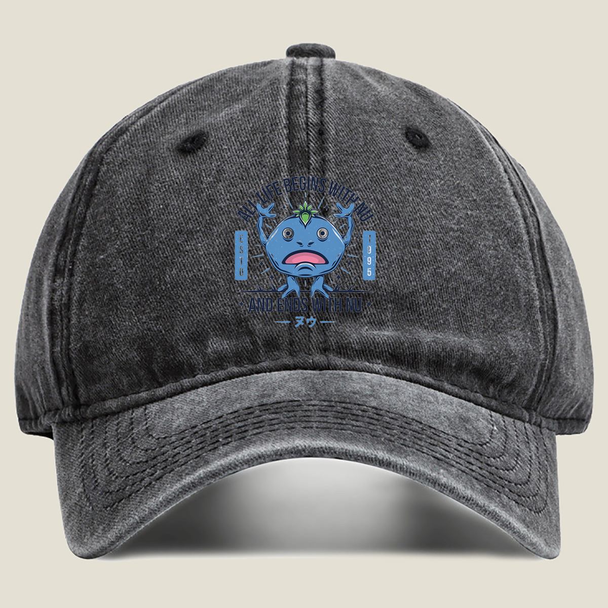 Nu the Blue Creature: All Life Begins and Ends with Nu - Washed Denim - Baseball Cap