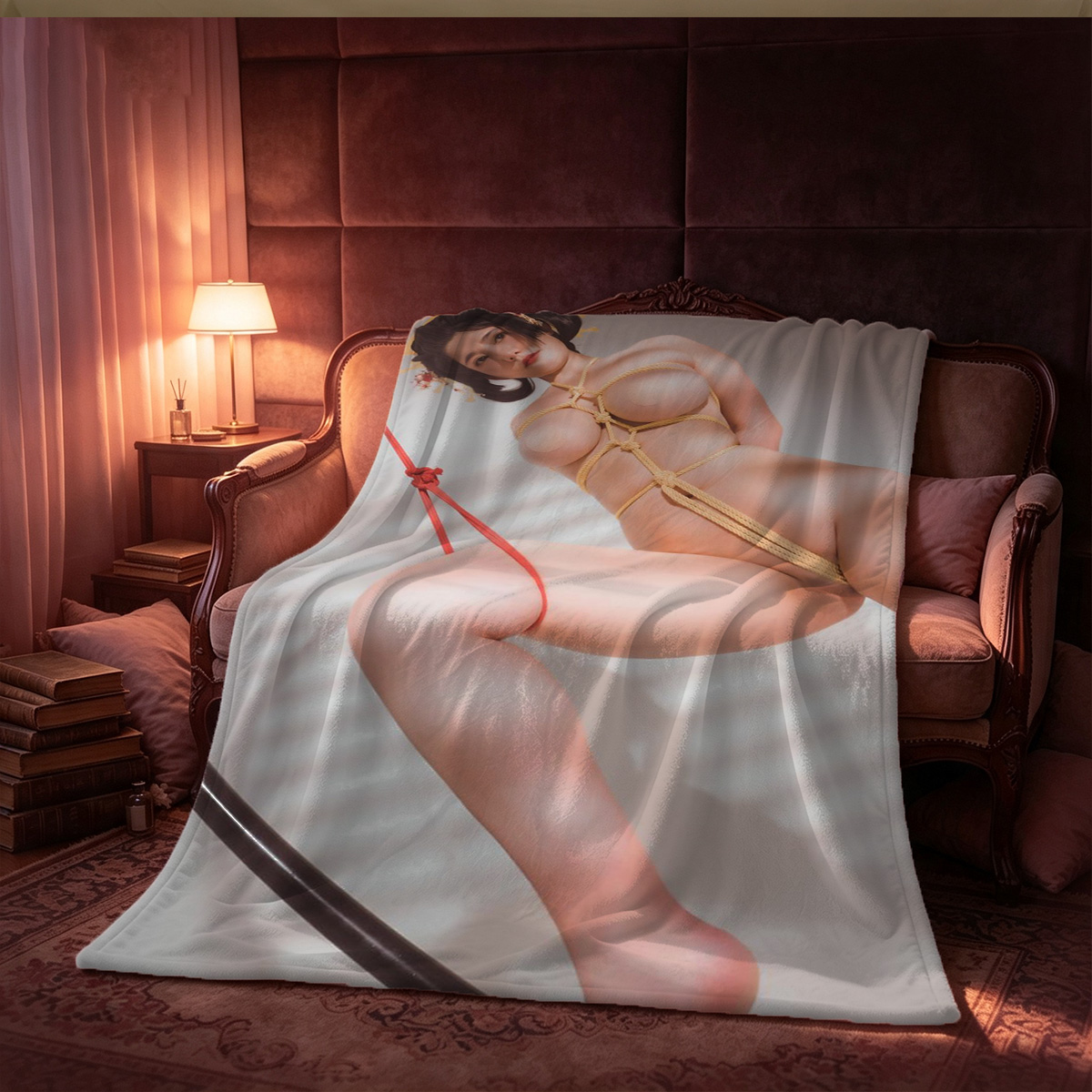 Redhead in red lingerie on luxury bed - Tushy Raw - Blanket