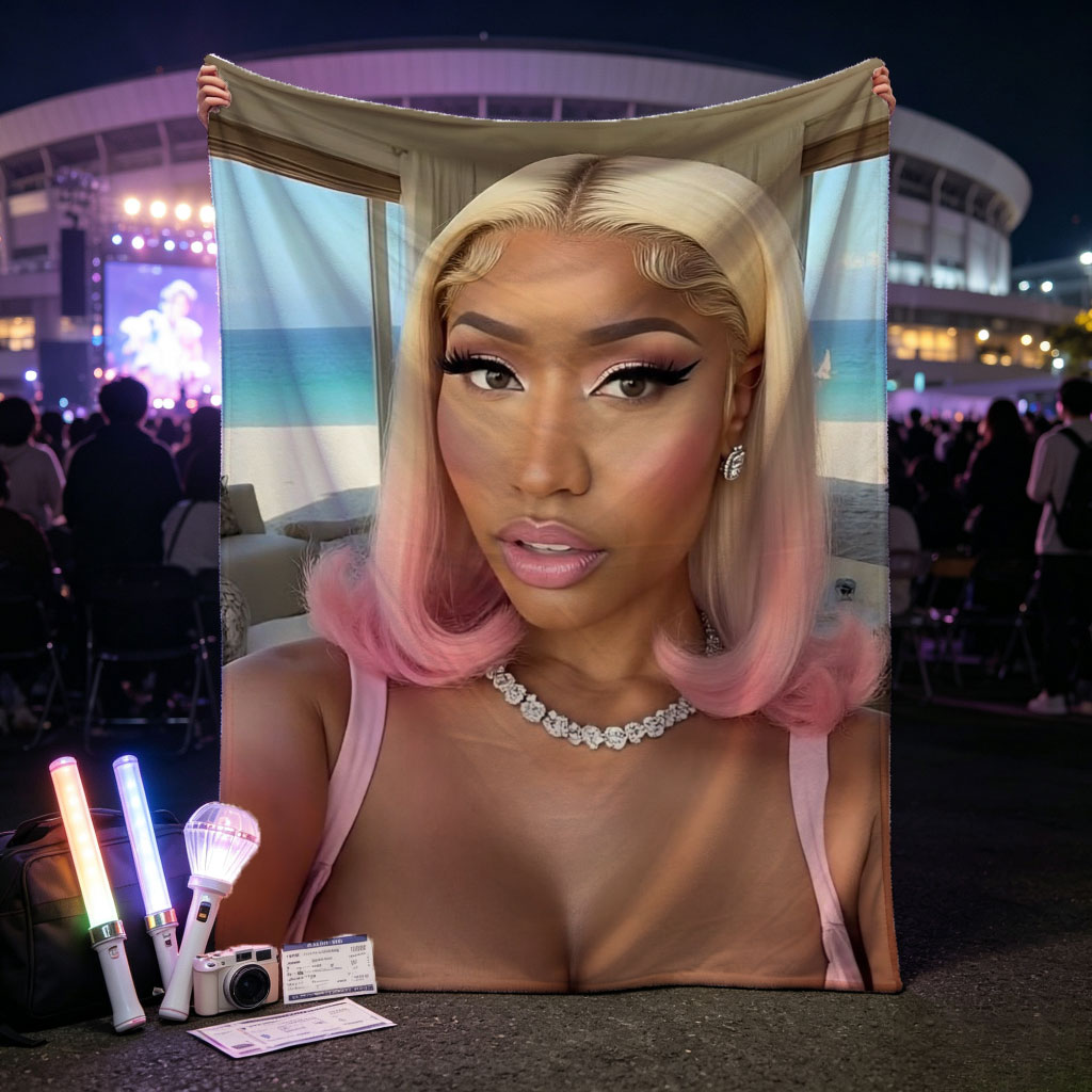 Cardi B Beachside Glamour in Pink Hair and Sparkling Jewelry - Blankets