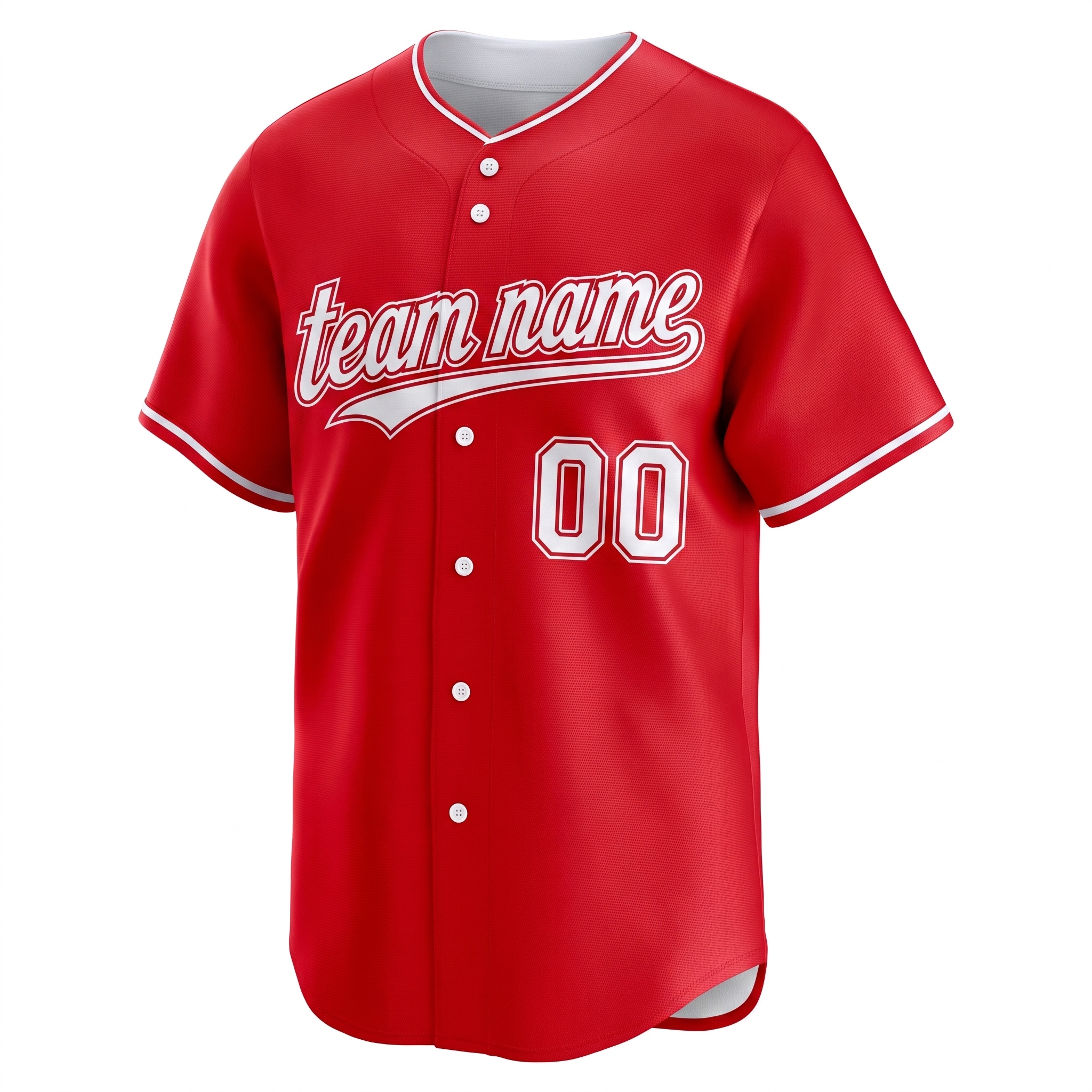 Custom Printed California Halo Style Baseball Jersey Scarlet Red White Trim Button Down Shirt for Men and Women