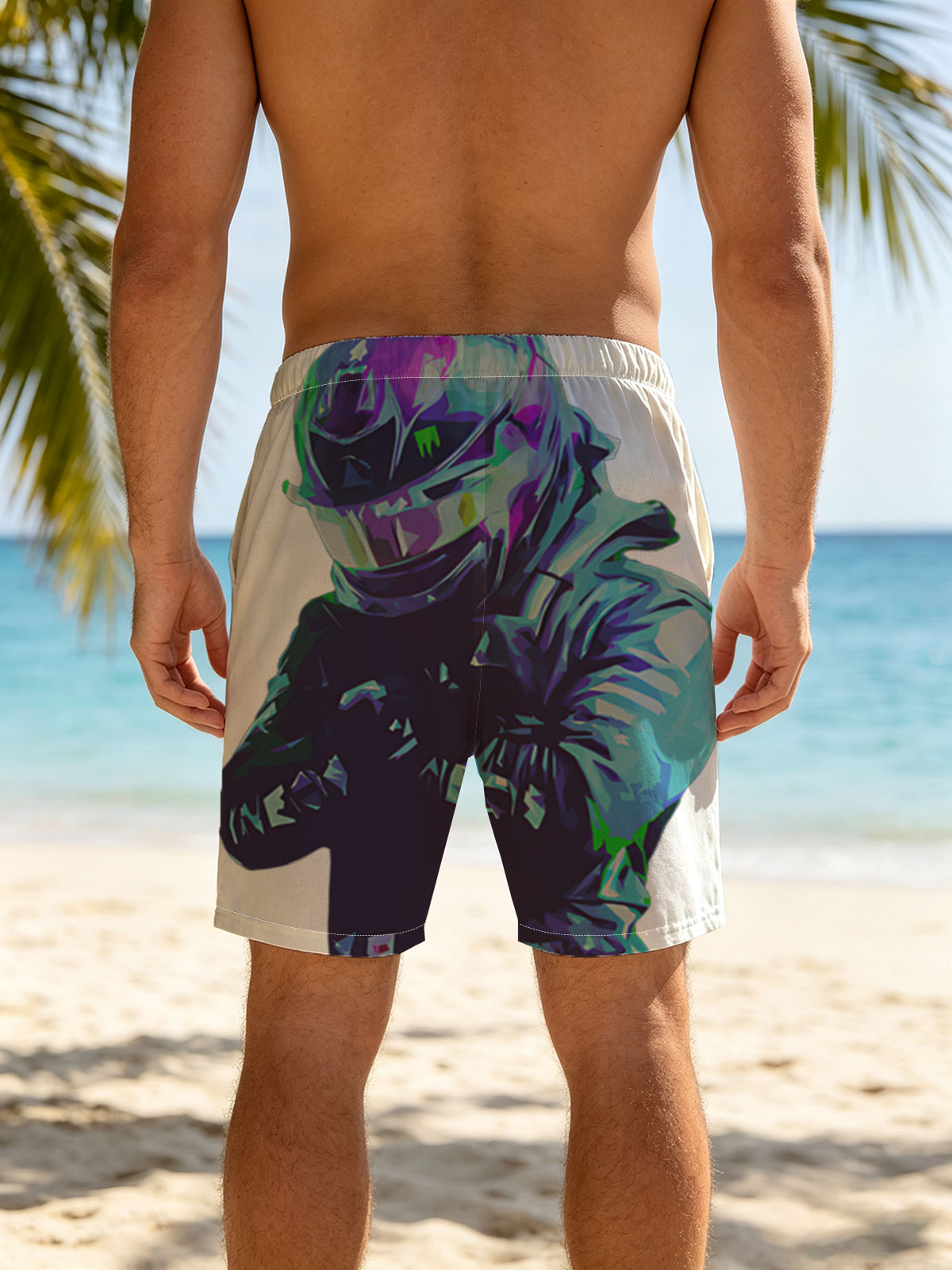 Futuristic Racer in Neon Gear -  Beach shorts
