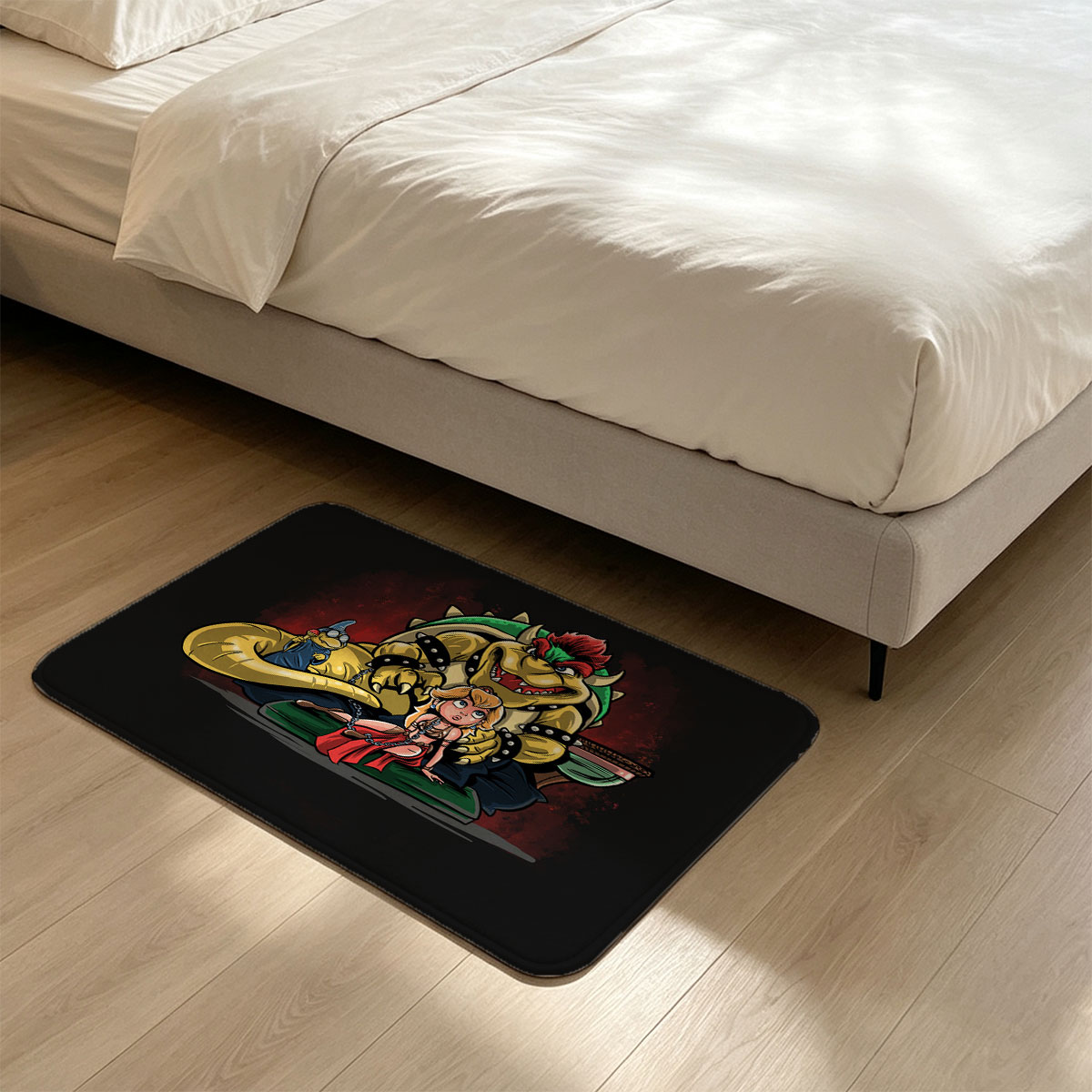 Bowser, Princess Peach, and Kamek in a Dramatic Scene - Flannel floor mat