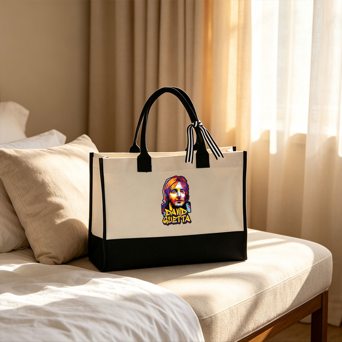 David Guetta Pop Art Portrait - Canvas patchwork gift tote bag