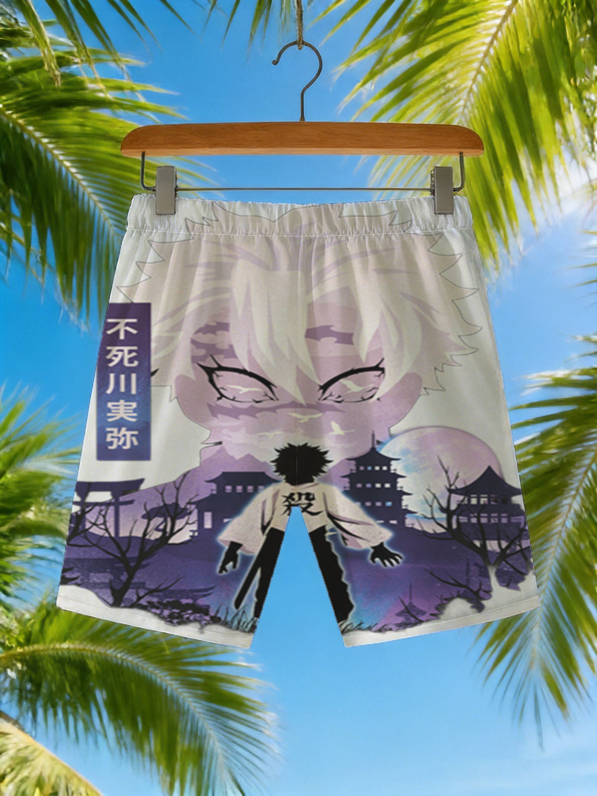 Demon Slayer: Tanjiro and Muichiro Tokito in Moonlit Village -  Beach shorts