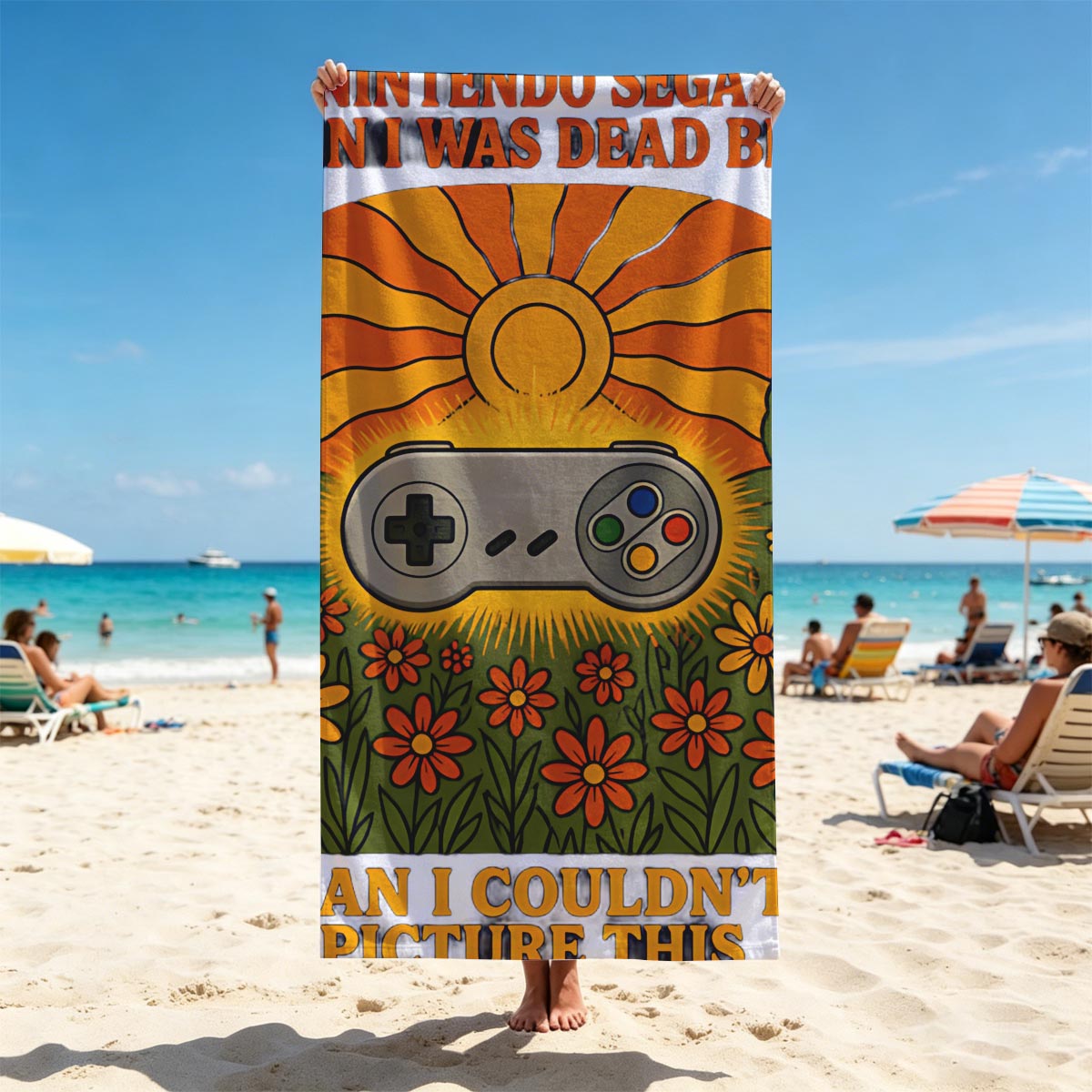 Super Nintendo Sega Genesis Controller in Sunflower Field: Nostalgic Gaming Memory - Beach towels