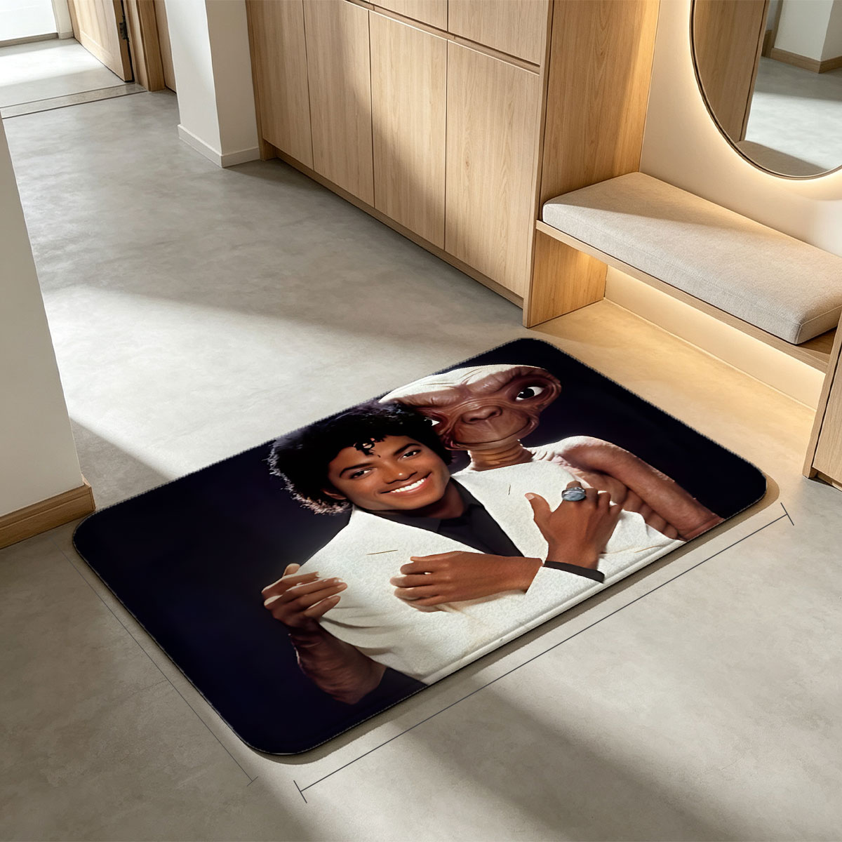 Michael Jackson and E.T. the Extra-Terrestrial in a playful pose - Flannel floor mat