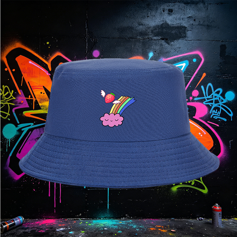 Unisex Bucket Hat with Strawberry Wings and Rainbow Cloud Print - Classic Adjustable Sun Hat for Outdoor Activities, Perfect for Teens and Young Adults Seeking Fun and Fashionable Headwear