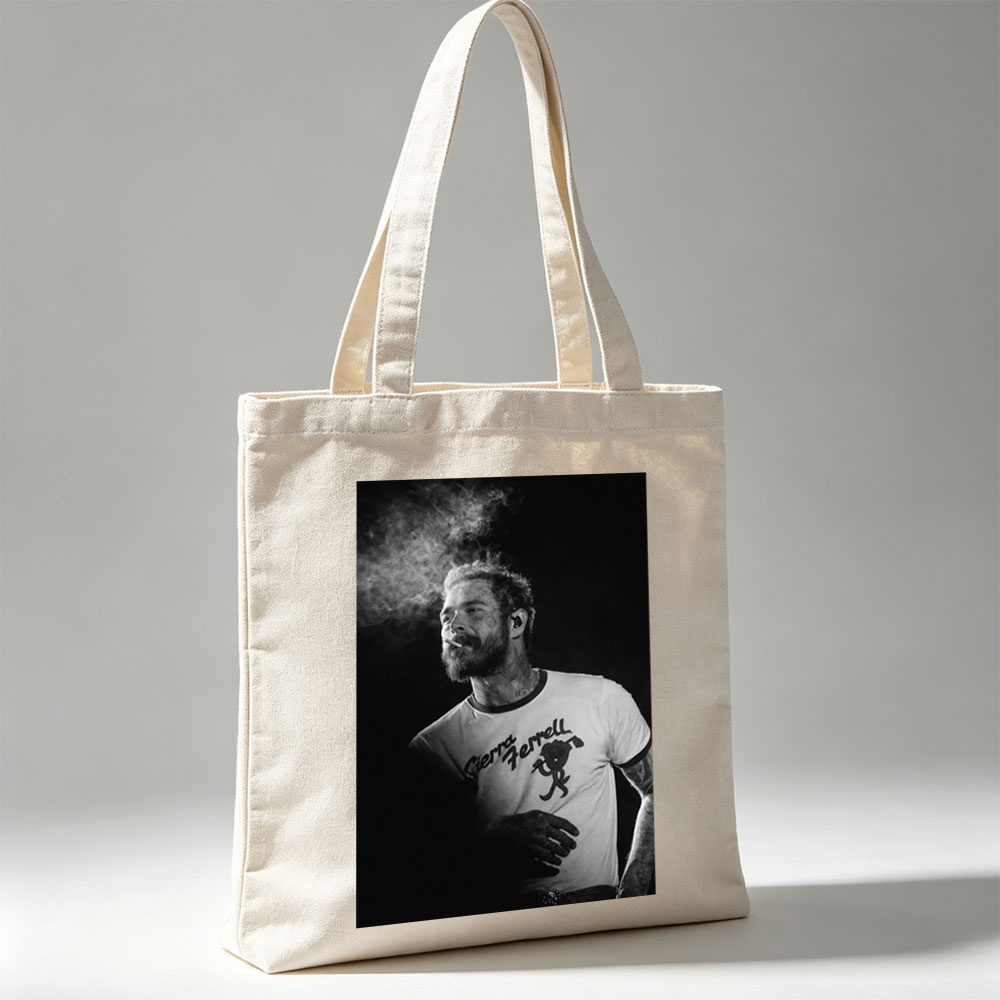 Ryan Tedder Smoking Cigarette on Stage in Black and White Photo - Canvas tote bags