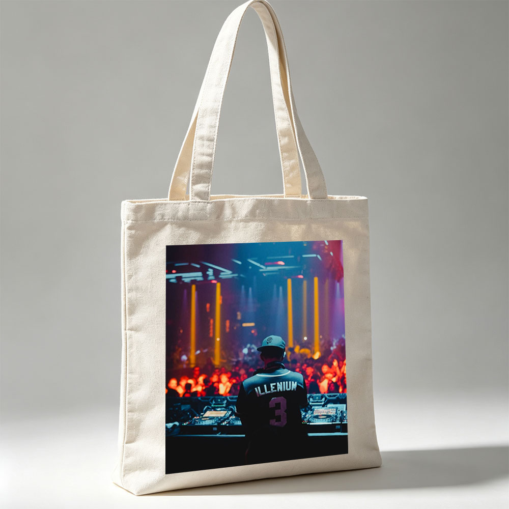 Illenium Live Performance at a Vibrant Music Festival with Crowd and DJ Setup - Canvas tote bags