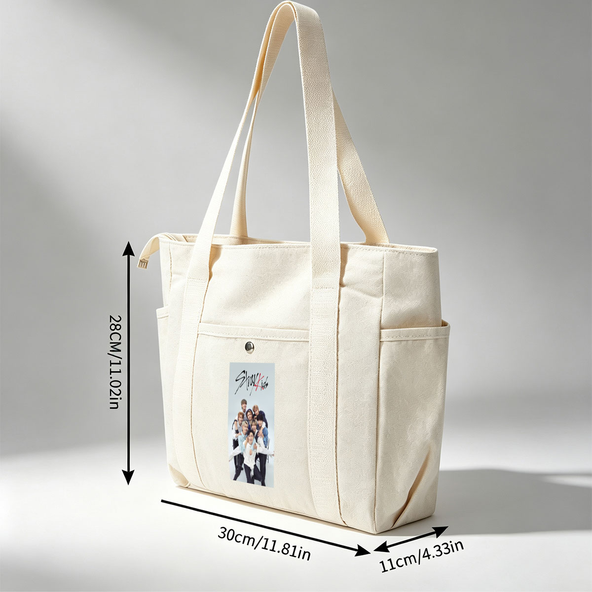 Stray Kids Group Photo - Members Posing Together in Casual Outfits on a Light Background - Multi-pocket bags