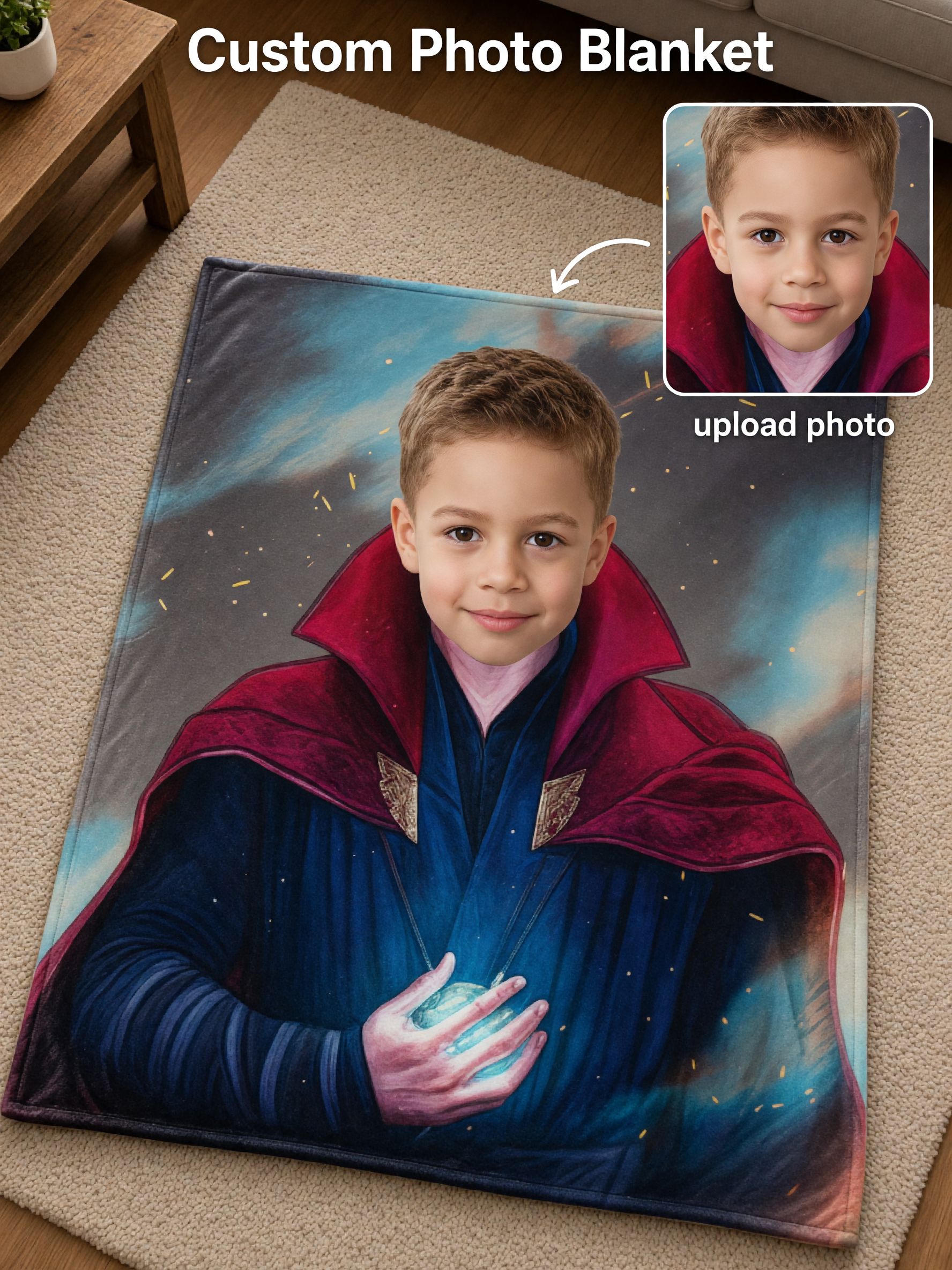 Custom Photo Face Blanket Personalized Superhero Portrait Soft Flannel Throw Lightweight Anti Pilling Fleece Couch Bed