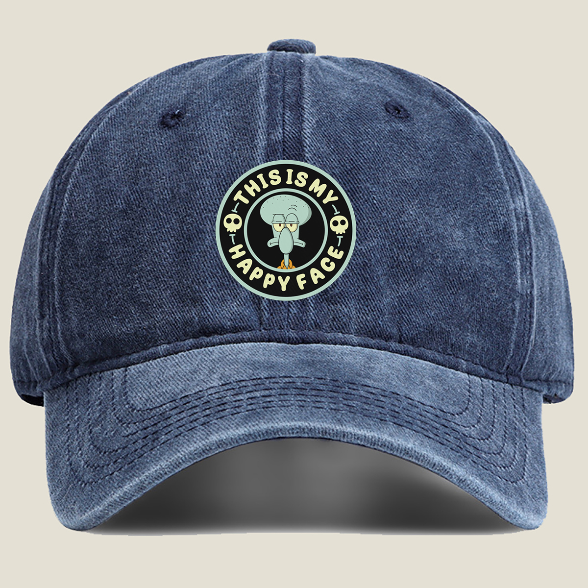 Squidward This Is My Happy Face - Washed Denim - Baseball Cap