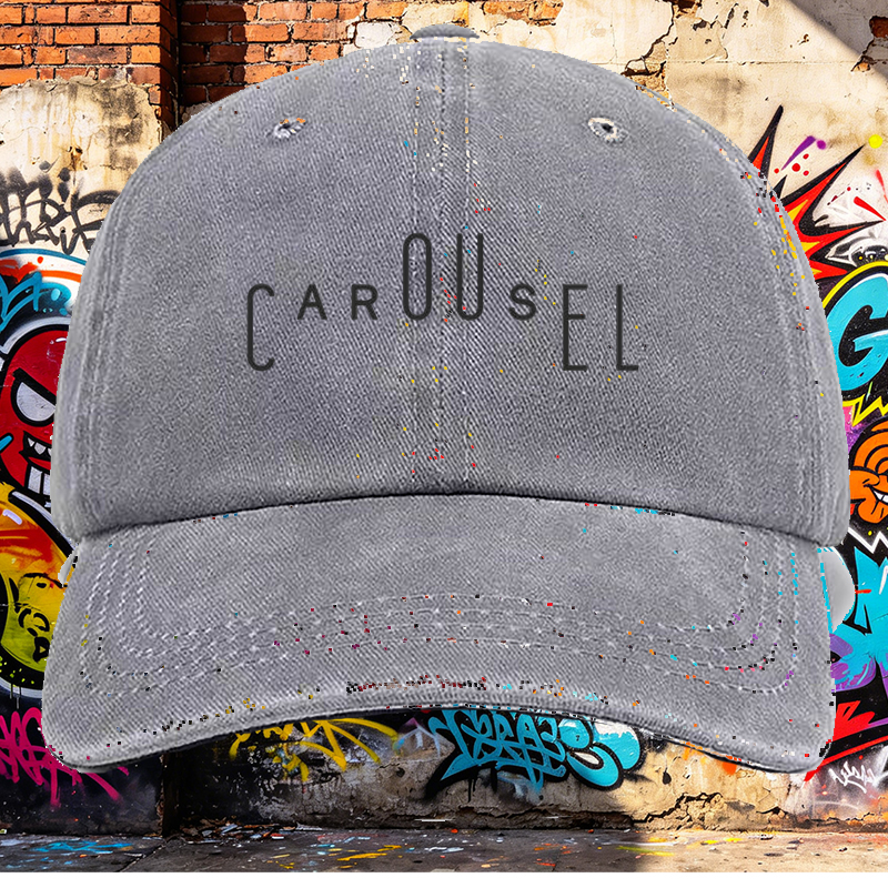 Men's Printed Washed Cap with Carousel Logo Design, Casual Round Brim Summer Lightweight Cotton Hat for Outdoor Activities, Travel, and Daily Wear, Ideal for Urban Style Lovers and Active Adults