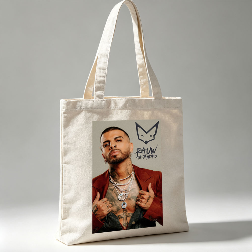 Rauw Alejandro Pose with Tattooed Chest and Multiple Necklaces in Red Blazer - Canvas tote bags