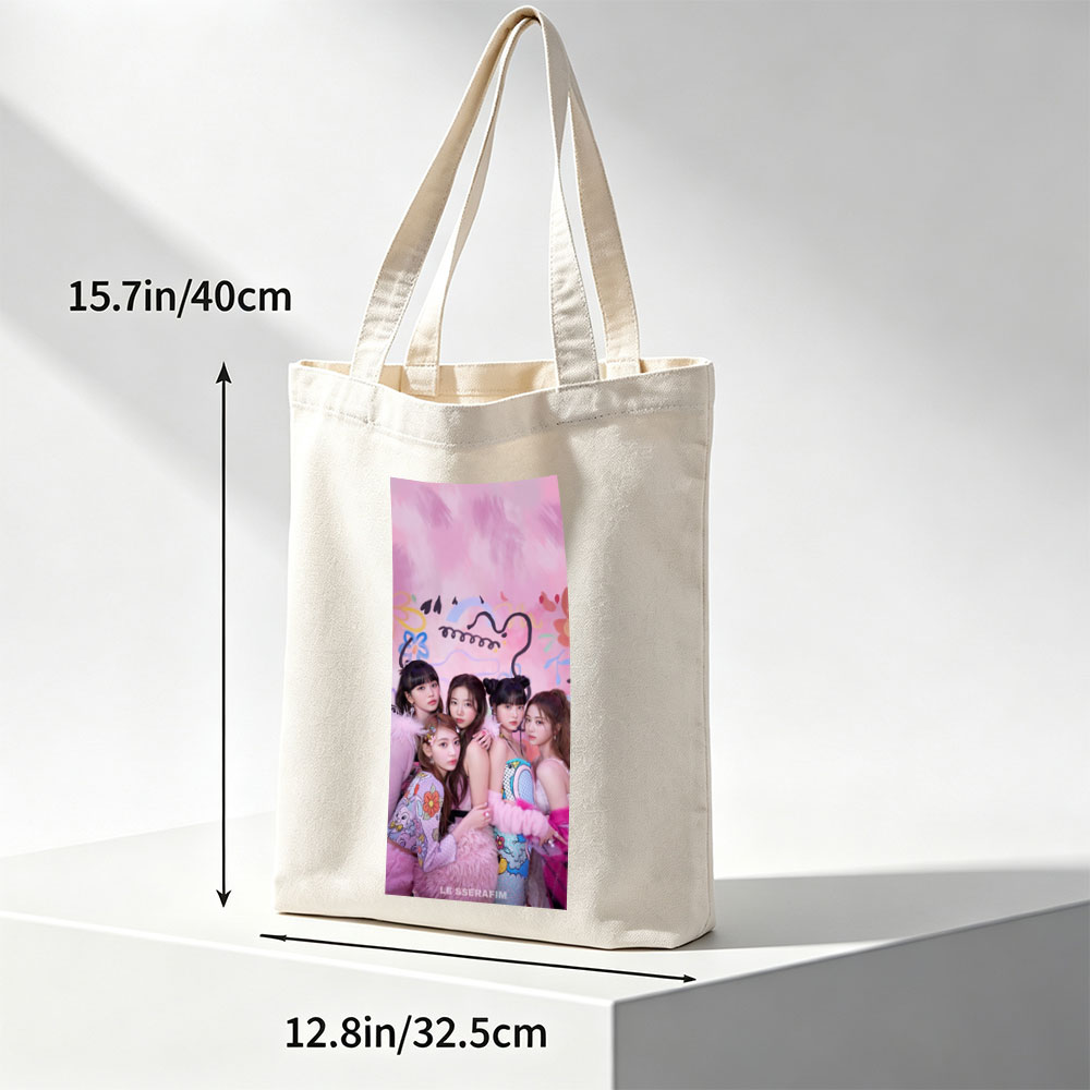 LE SSERAFIM in a Colorful Pink-Themed Photo Shoot with Playful Expressions and Vibrant Outfits - Canvas tote bags