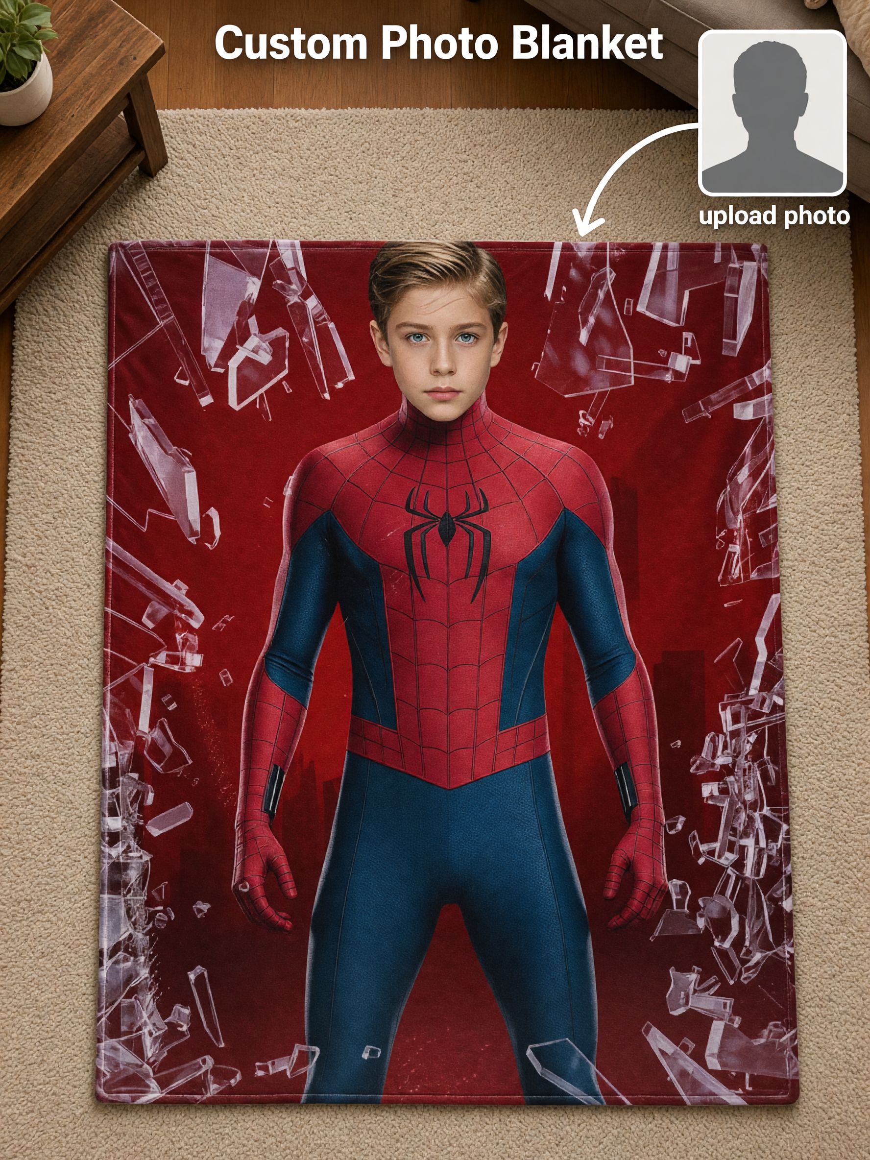 Custom Face Superhero Flannel Blanket, Personalized Photo Throw for Kids Adults, Ultra Soft Warm Bed Couch Cover