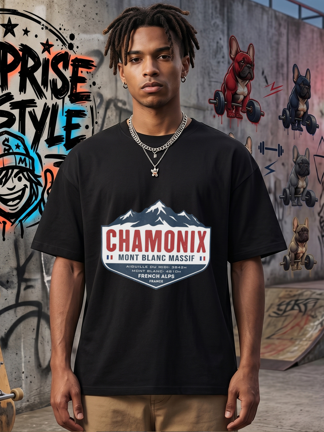 Men's Chamonix Mont Blanc Massif Print T-Shirt Mountain Logo French Alps Design Casual Round Neck Lightweight Breathable Summer Short Sleeve Tee for Outdoor Travel Hiking Adventure Enthusiasts