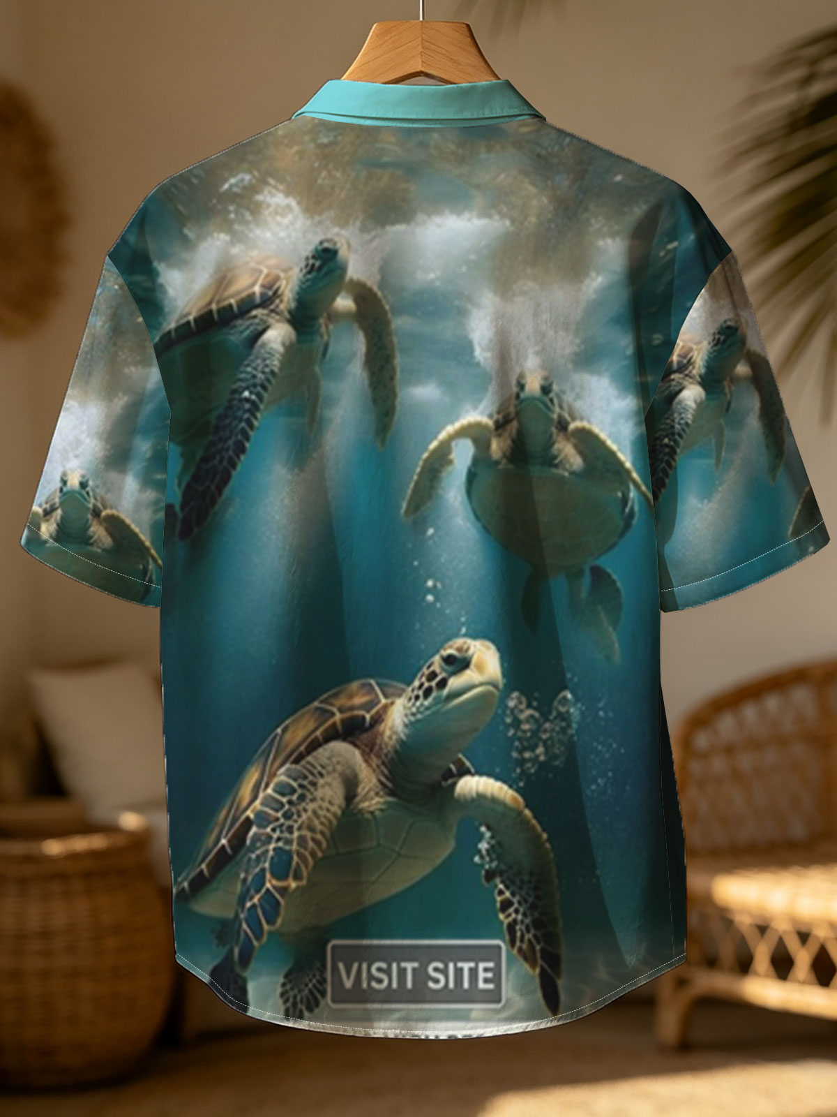Three sea turtles swimming gracefully underwater in clear blue ocean. -  Shirt