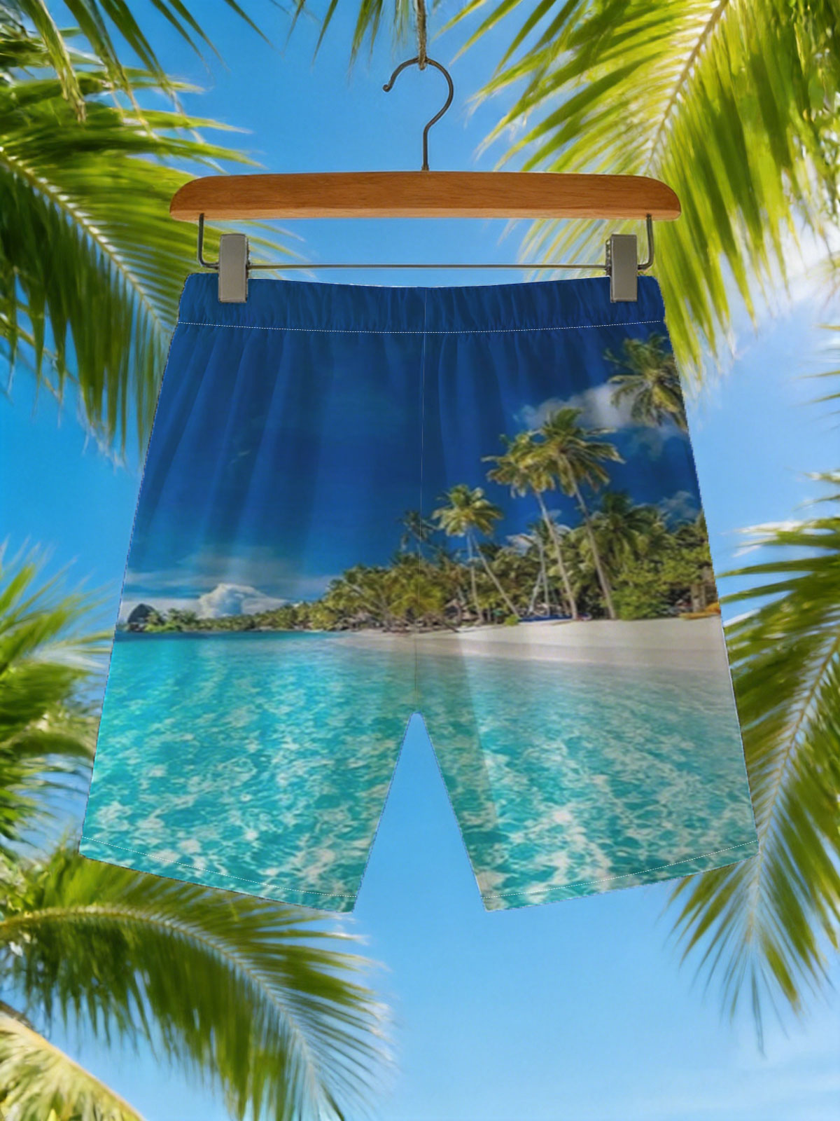 Crystal Clear Waters and Palm Trees on a Tropical Beach -  Beach shorts