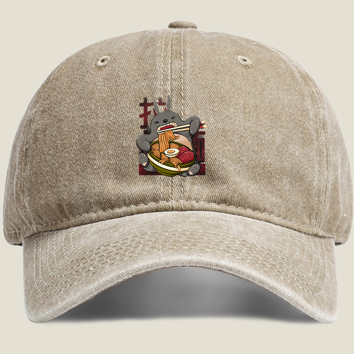 Totoro Enjoying Ramen - Washed Denim - Baseball Cap