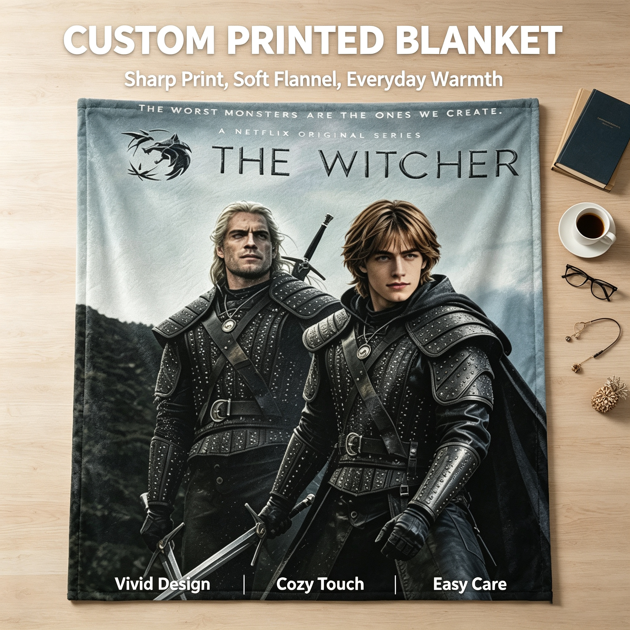 Custom Face Blanket The Witcher Flannel Blanket for Fans of the Netflix Series – Perfect Gift for Fantasy Lovers and Cosplay Enthusiasts