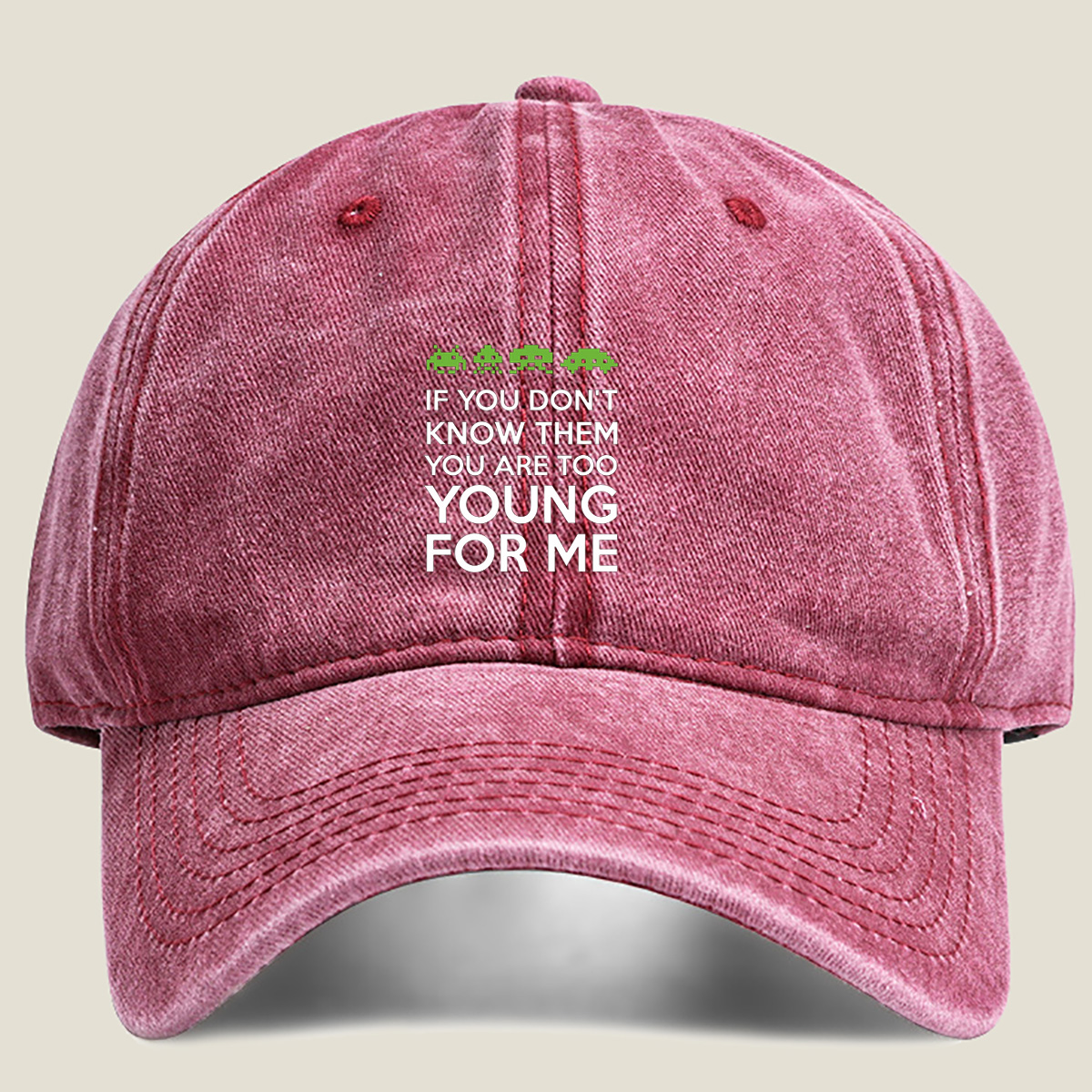 Space Invaders: If You Don't Know Them, You Are Too Young for Me - Washed Denim - Baseball Cap