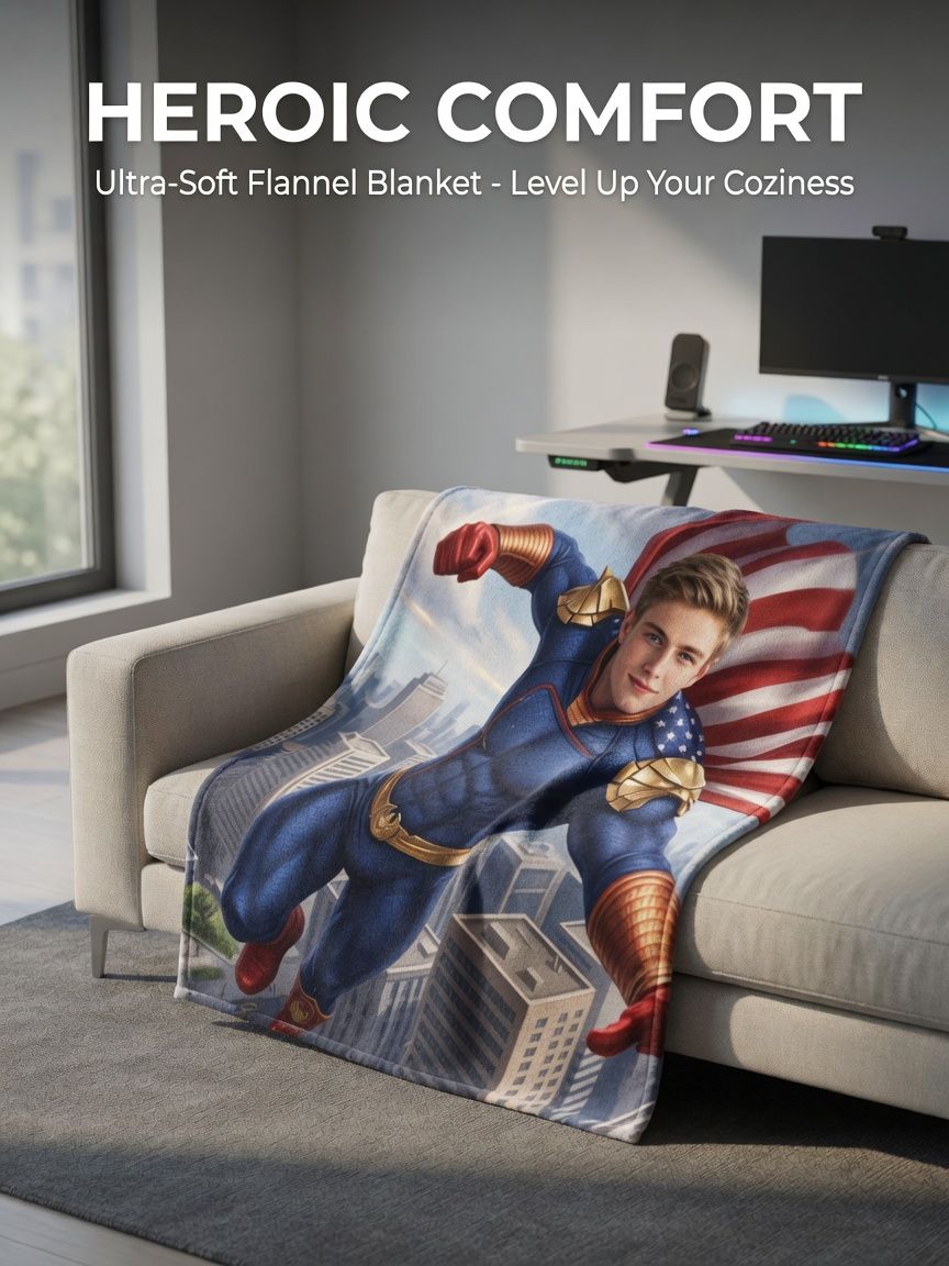 Custom Superhero Face Blanket Personalized Photo Upload Flannel Throw Cozy Warm Plush Fleece Ideal Keepsake Gift