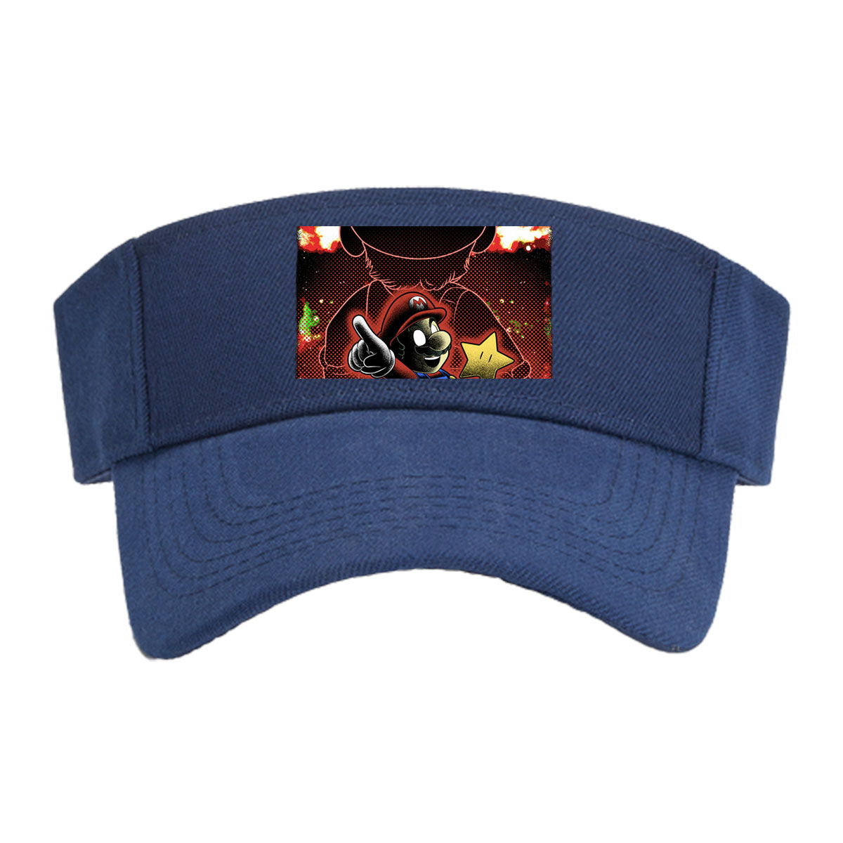 Mario Holds Star Against Shadowy Figure in Fiery Sky -  Visor cap