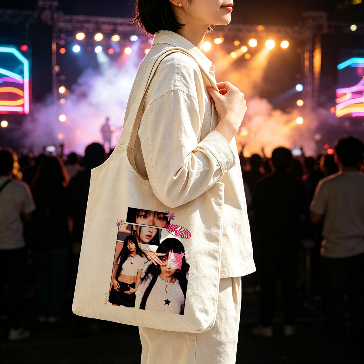 Hanni of NewJeans in a Stylish Collage Featuring Close-Up Shots and Fashionable Outfits - Canvas shoulder bags/