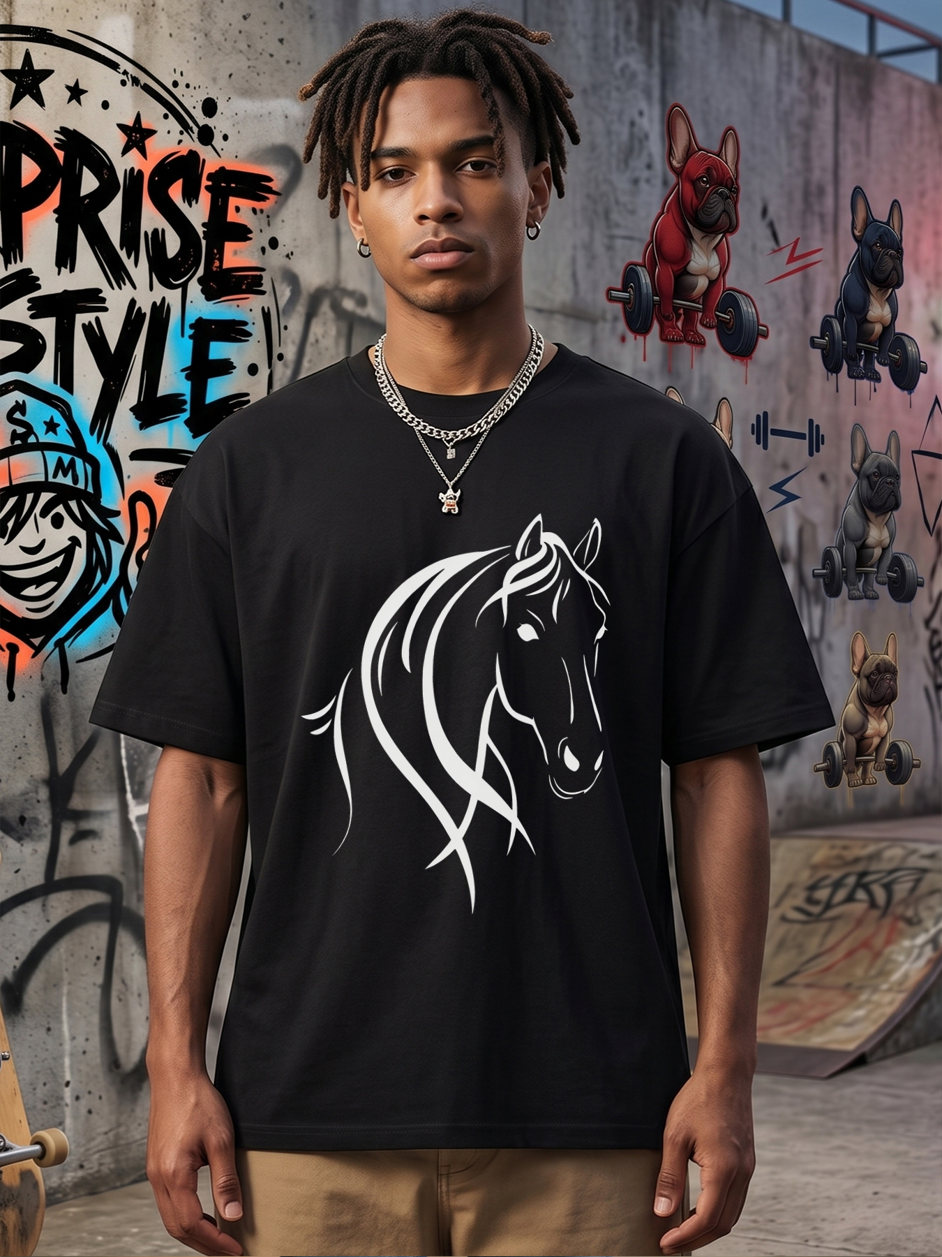 Men's Horse Head Print T-Shirt Graphic Animal Design Casual Round Neck Summer Lightweight Breathable Short Sleeve Tee for Outdoor Activities and Daily Wear Adults