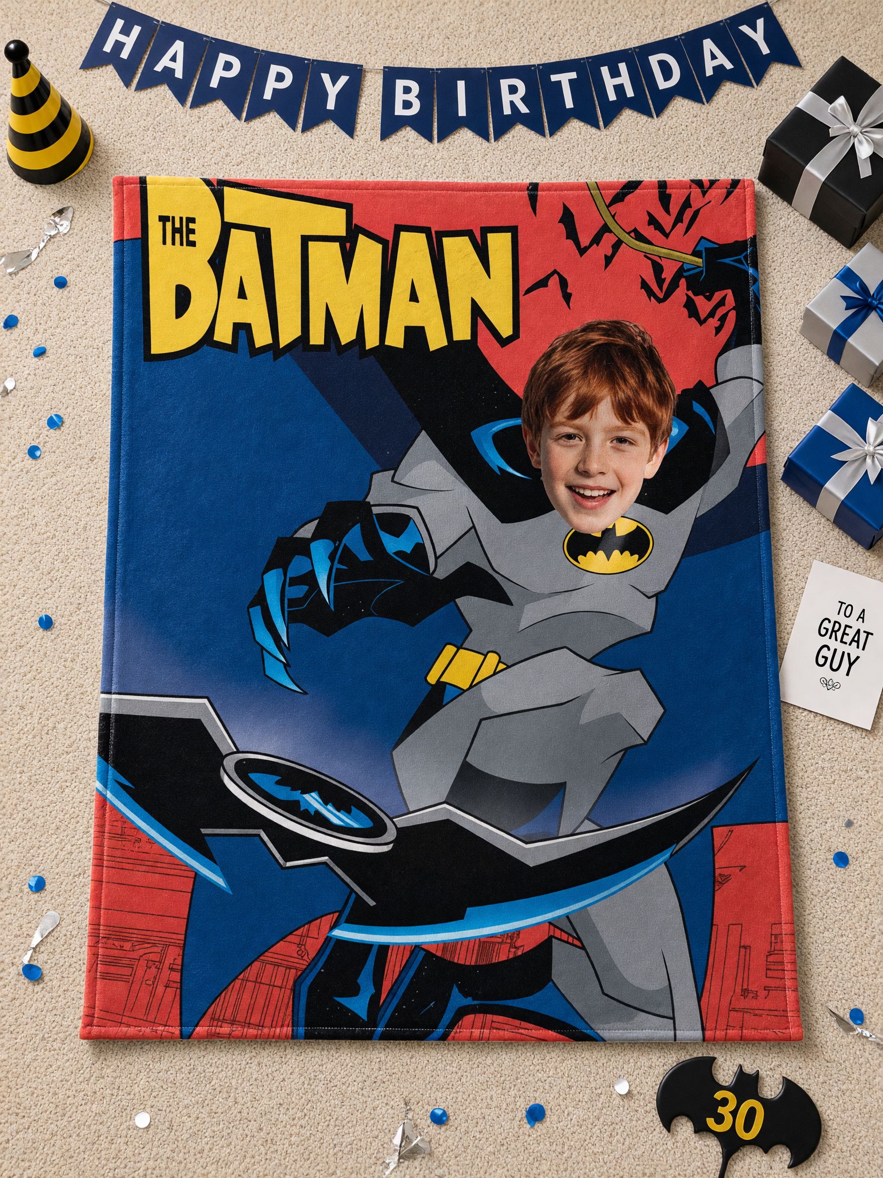 Personalized Face Superhero Flannel Blanket, Ultra Soft Anti-Pilling Throw, Ideal Custom Gift for Kids and Comic Fans