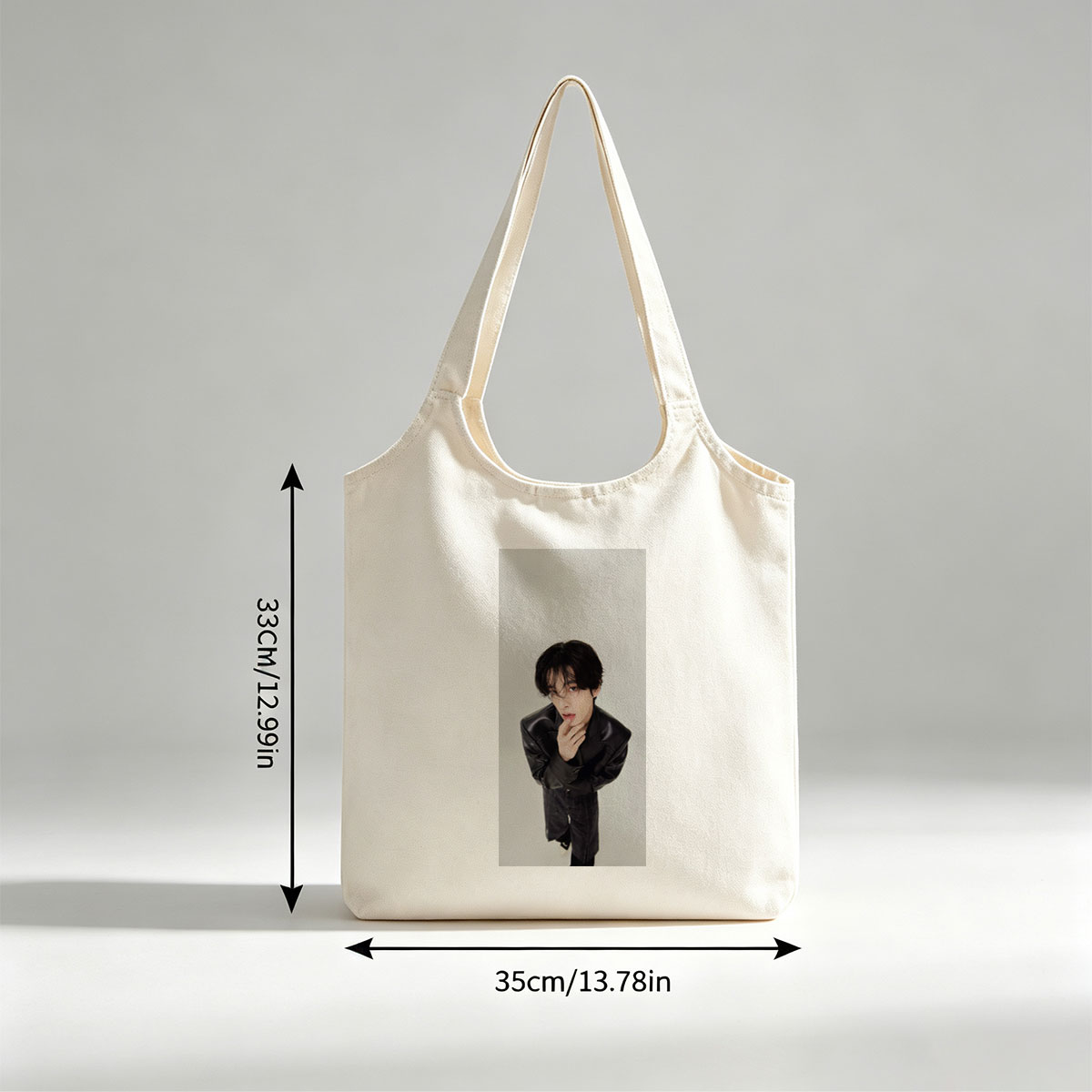 Sehun in a Stylish Black Leather Jacket Pose Against a Minimalist Background - Canvas shoulder bags/