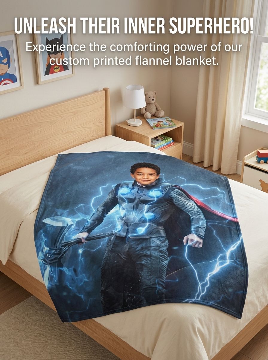 Custom Photo Superhero Flannel Blanket, Personalized Cozy Throw for Kids Adults Bed Couch, Memorable Keepsake Gift