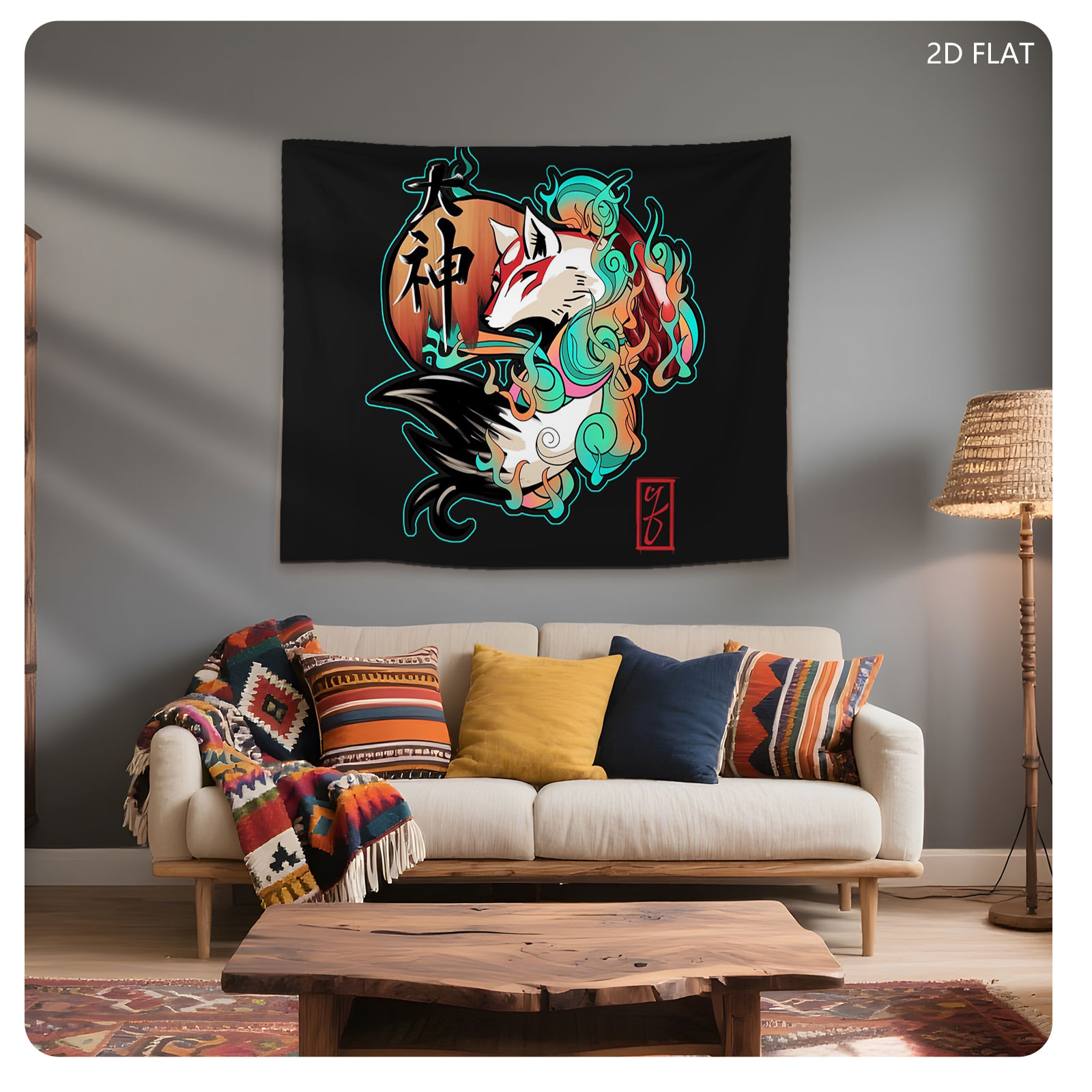Okami Amaterasu with Vibrant Spirit Design - Tapestry