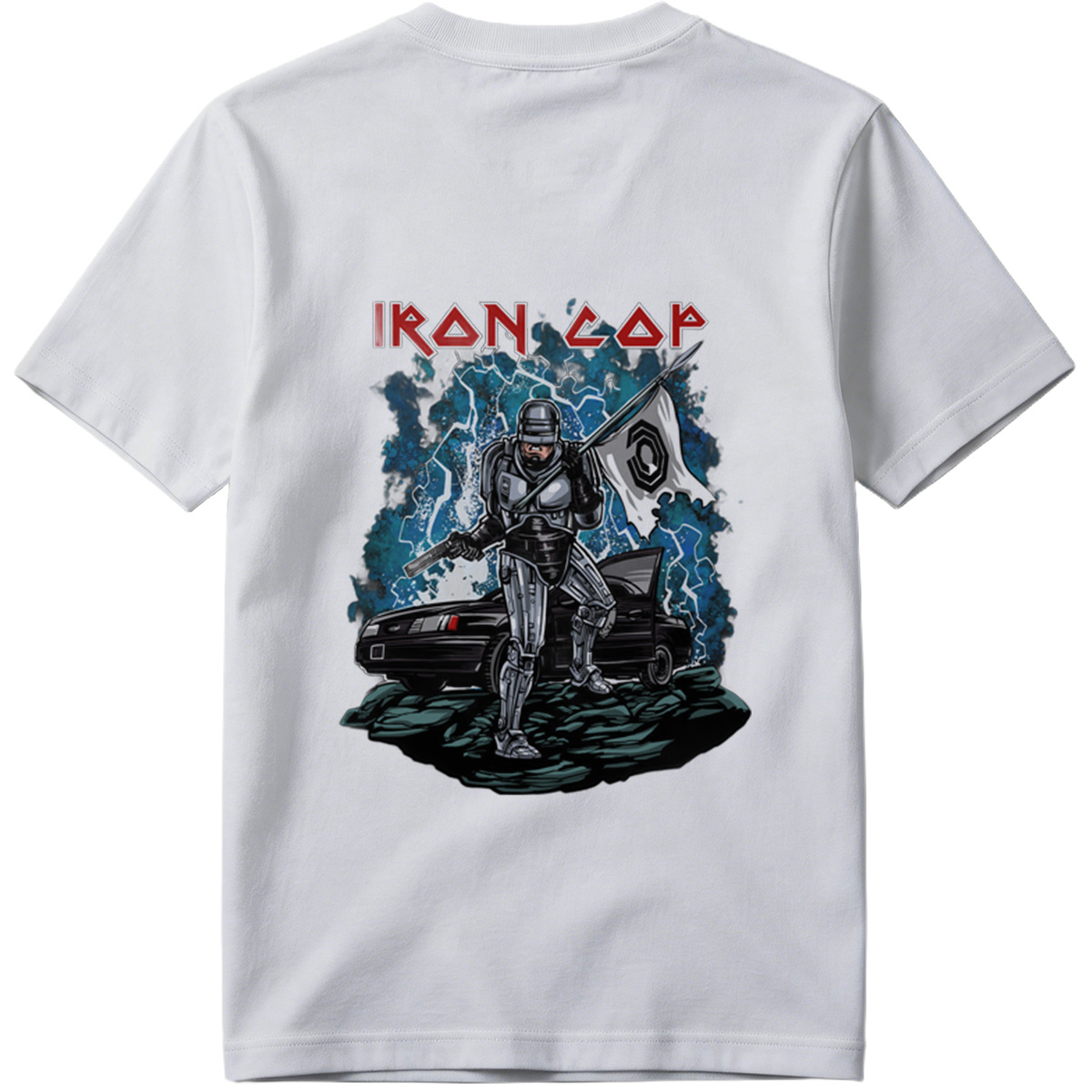 Iron Cop: Robo-Police Officer with Flag and Car - Tee