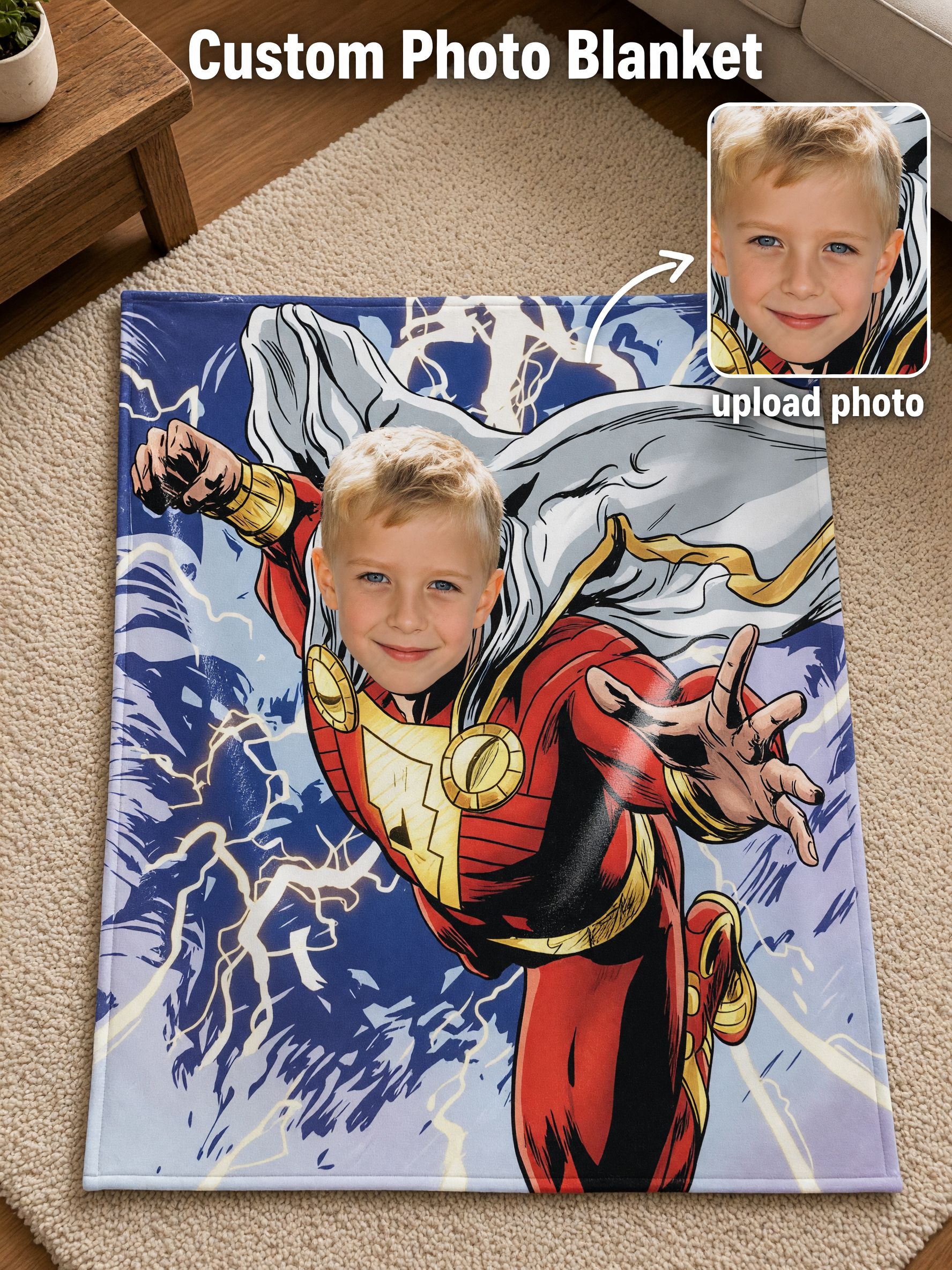 Personalized Superhero Face Photo Blanket Soft Flannel Fleece Throw Cozy Custom Novelty Keepsake Gift for Kids and