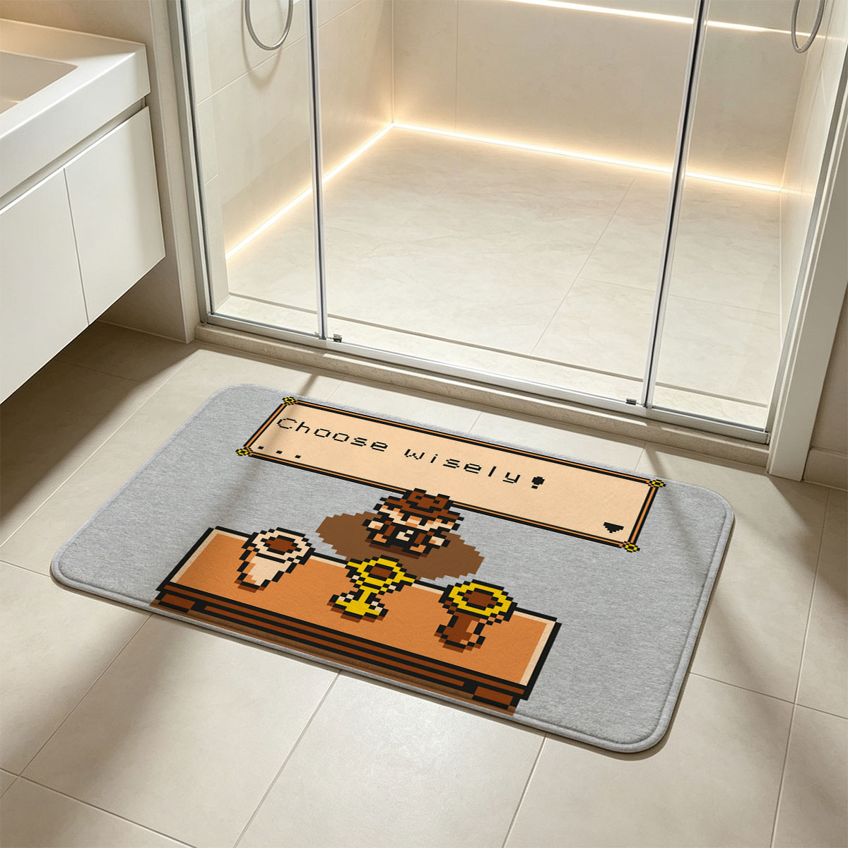 Pixel Art Character Chooses Among Three Items with 