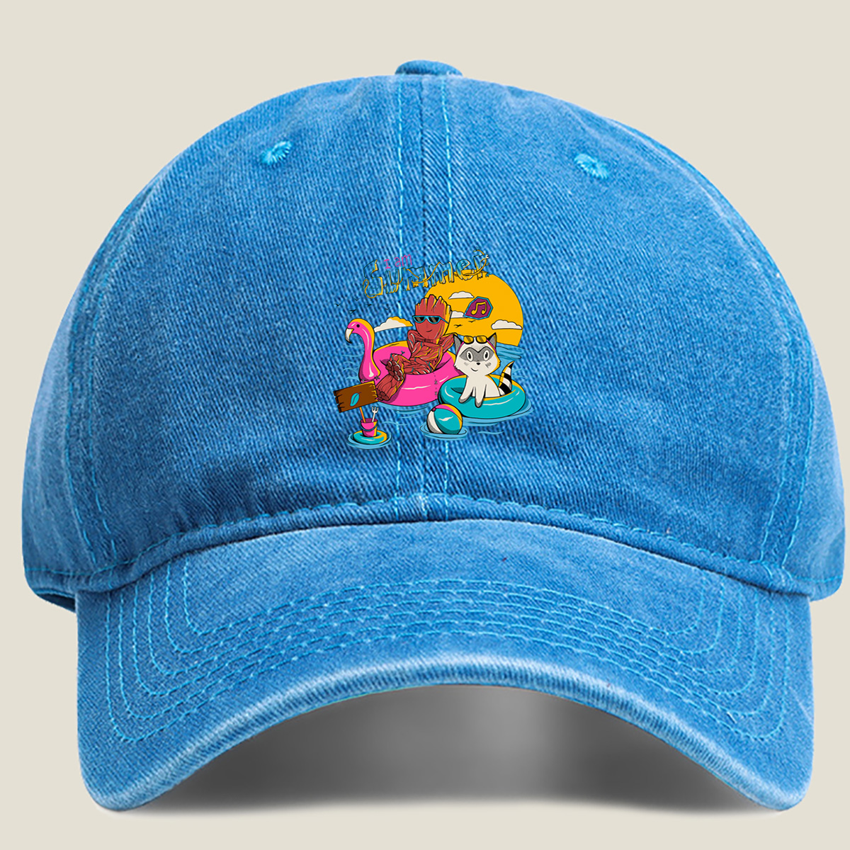 Guardians of the Galaxy: Groot and Rocket Summer Vibes - Washed Denim - Baseball Cap